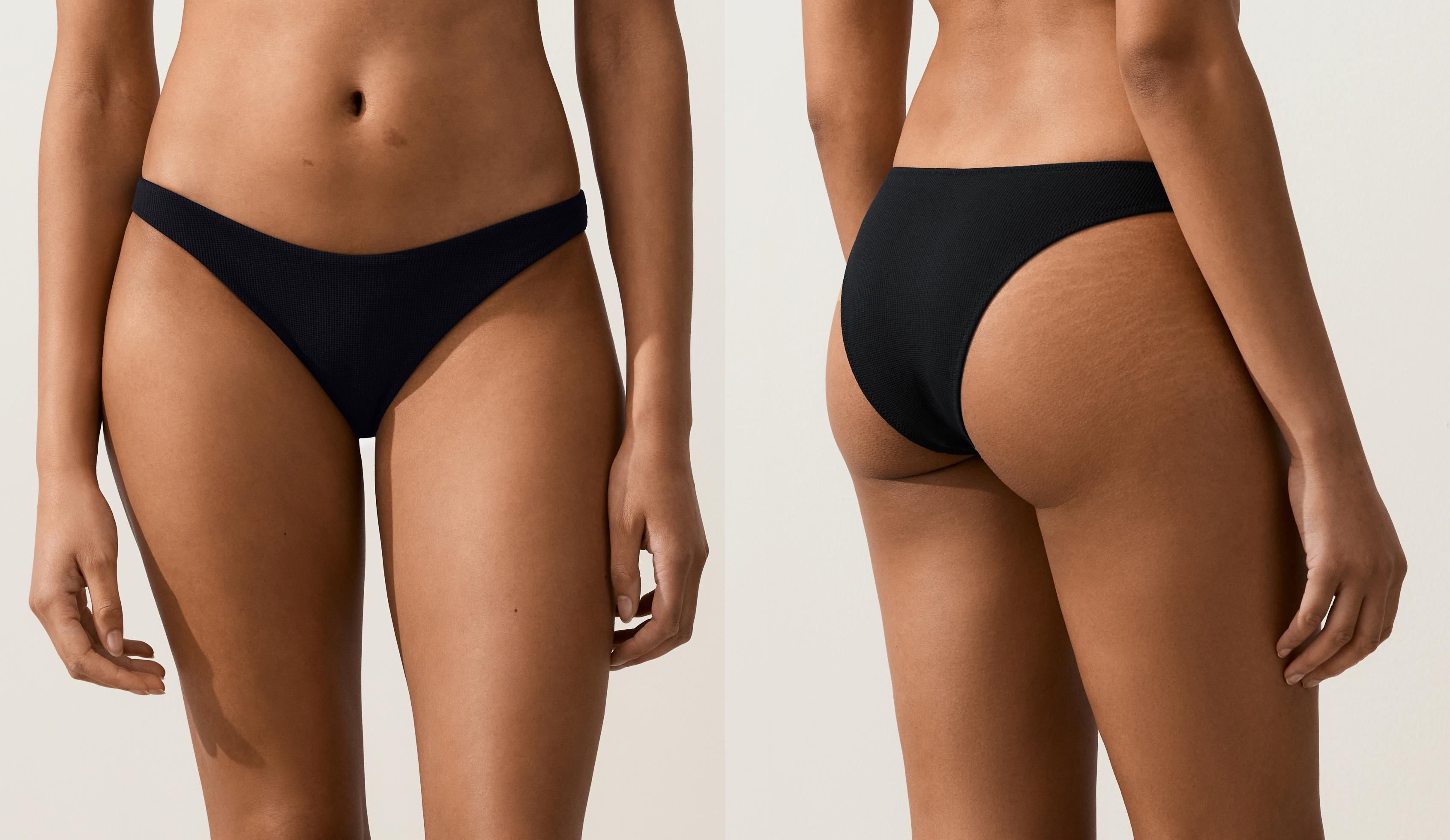 Medium-coverage U-cut piqué bikini briefs — BLACK