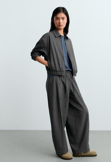 Cropped lapel collar jacket with wool — GREY 5