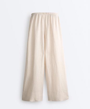 100% linen straight-leg trousers — SAND MELANGE 9