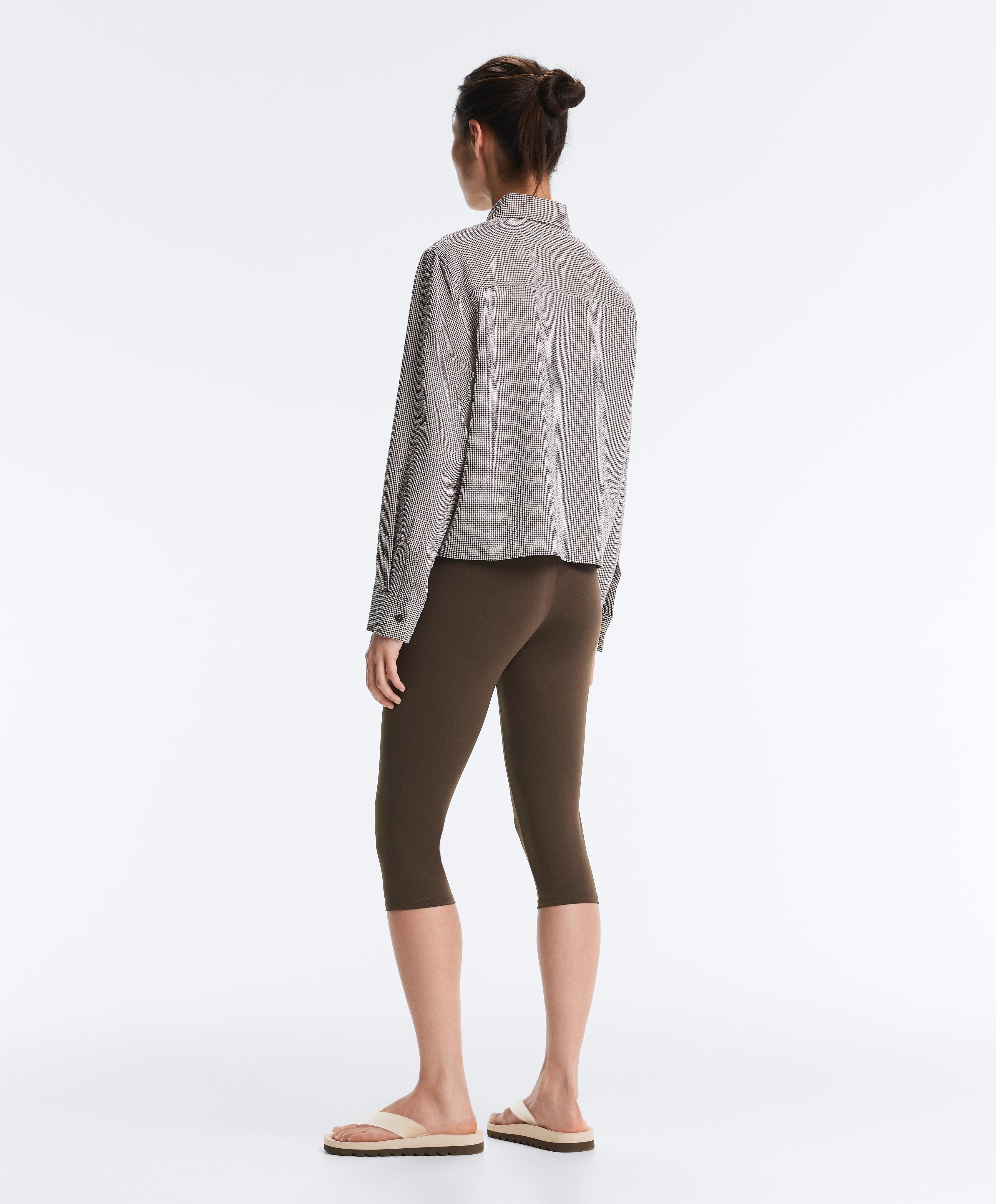 Short gingham lyocell blend shirt — DARK REDDISH‑BROWN
