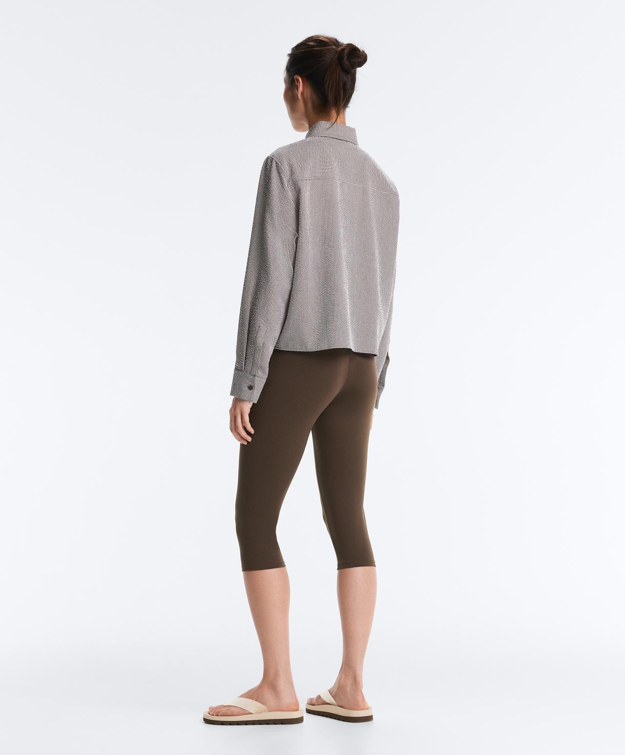 Short gingham lyocell blend shirt — DARK REDDISH‑BROWN