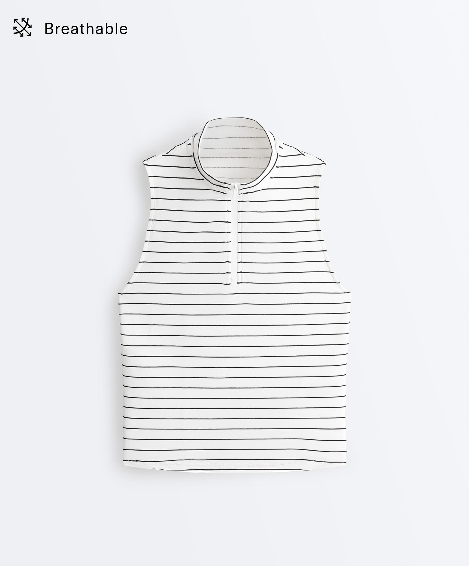 Striped half-zip sleeveless T-shirt — BLACK