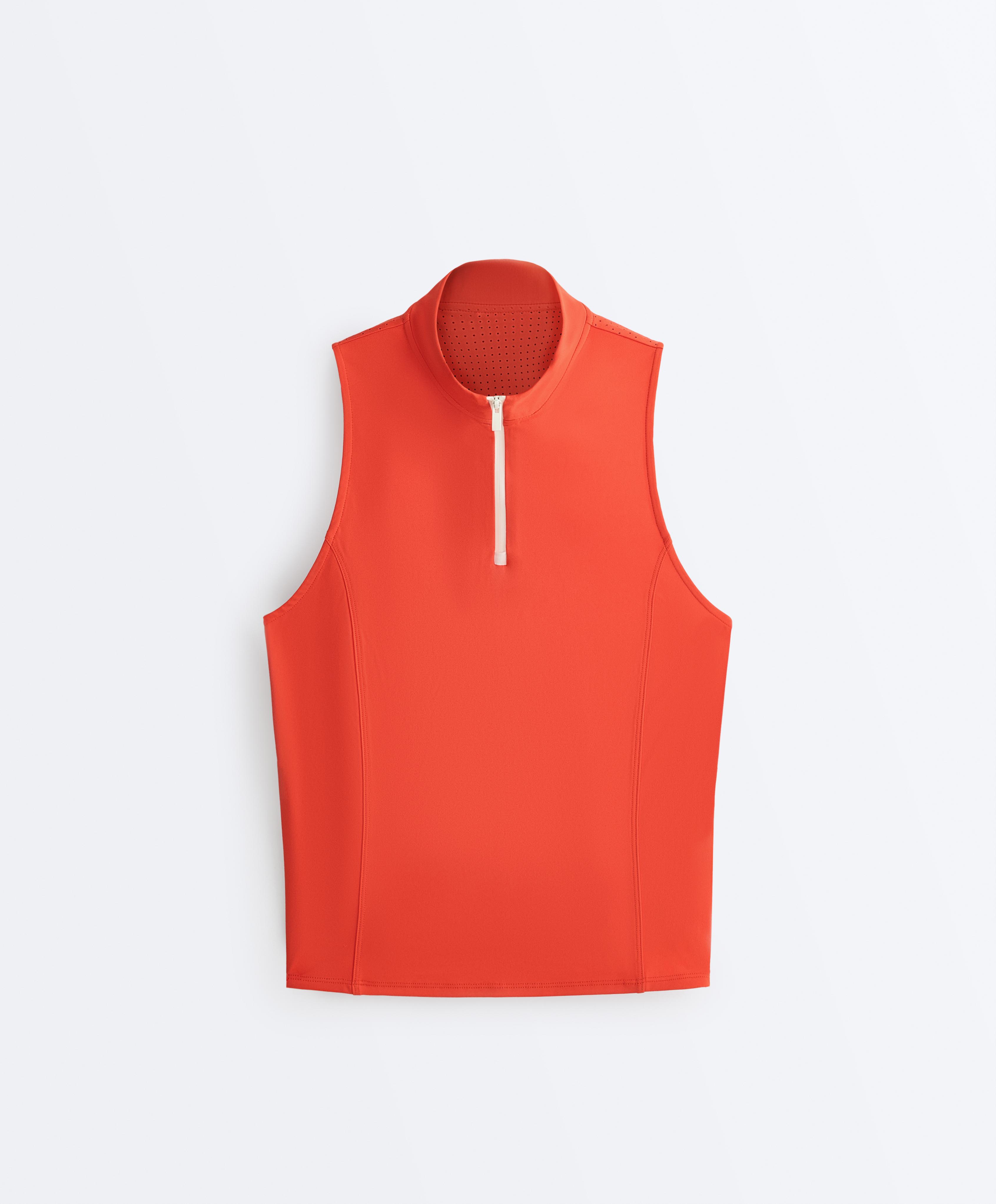 Technical half-zip sleeveless T-shirt — BRIGHT ORANGE