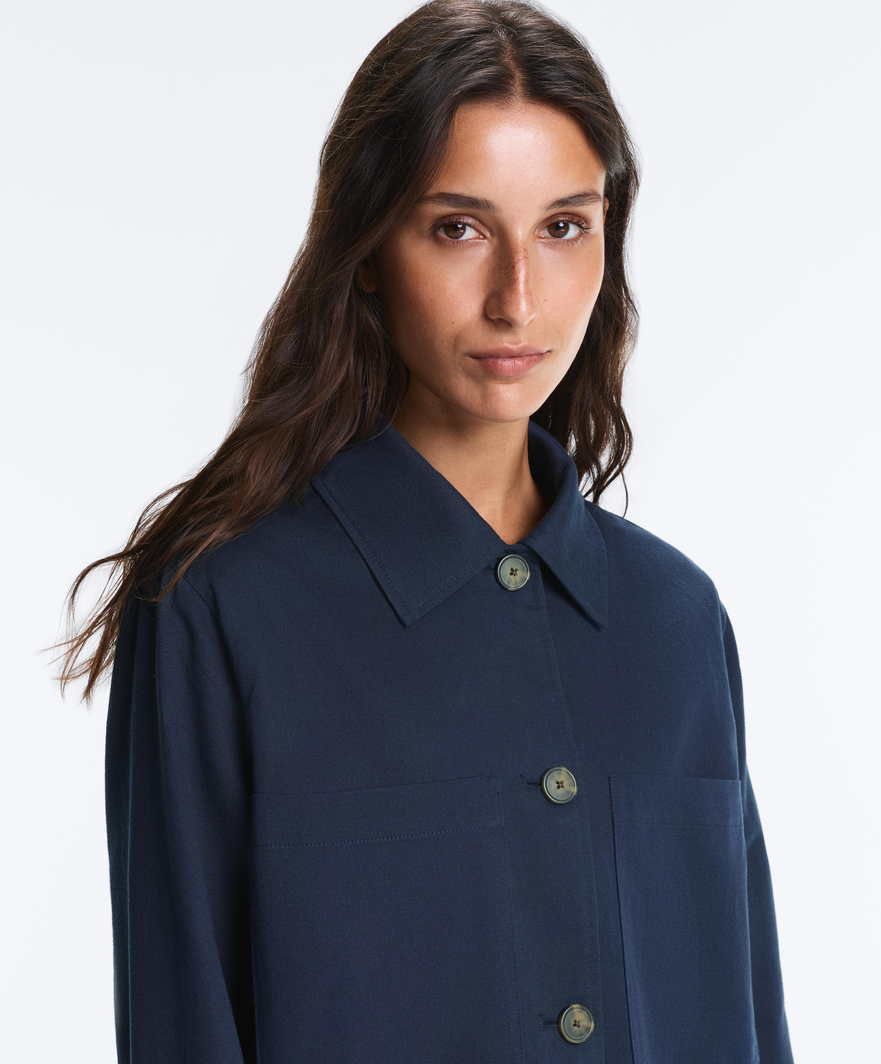 Cotton blend pocket jacket — NAVY BLUE