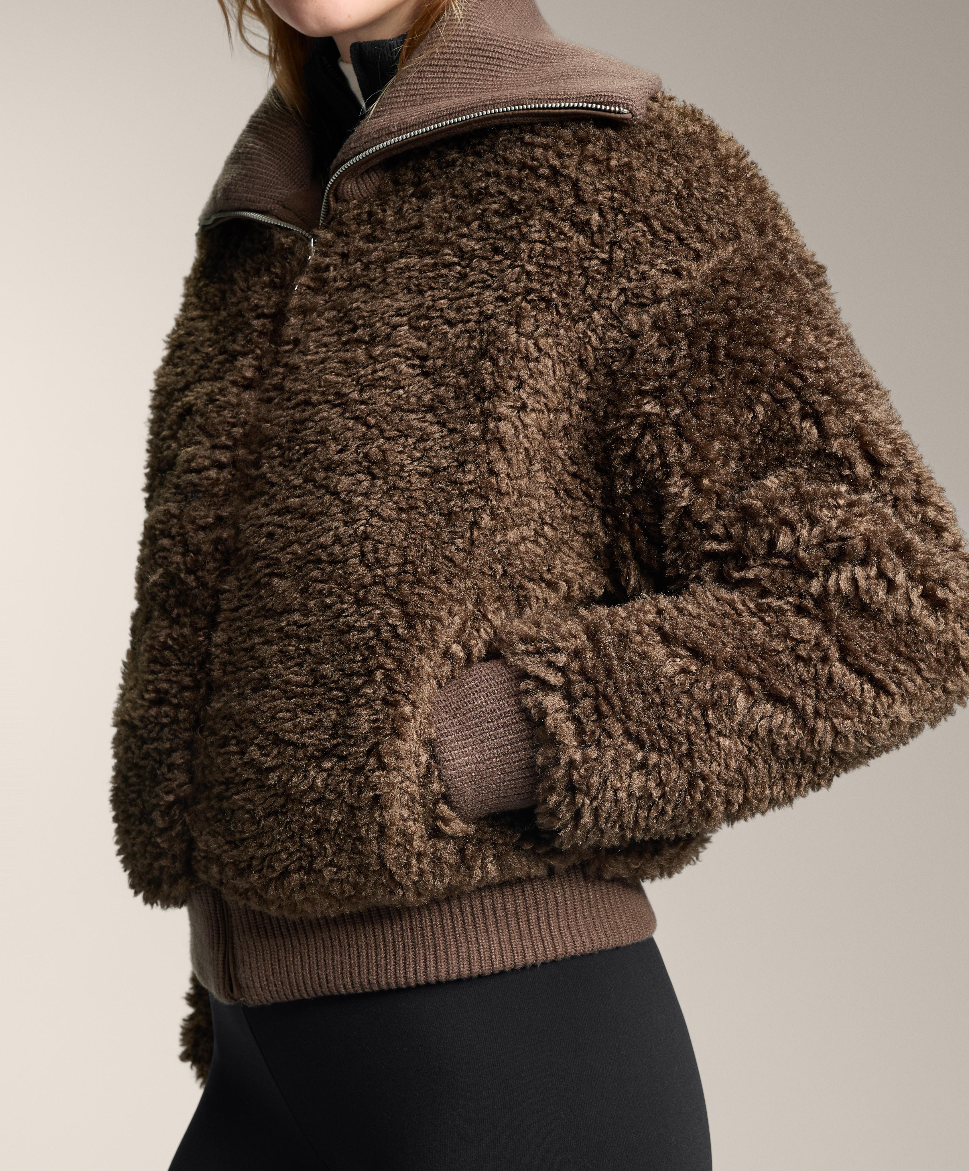 Textured faux-shearling jacket — TOBACCO BROWN