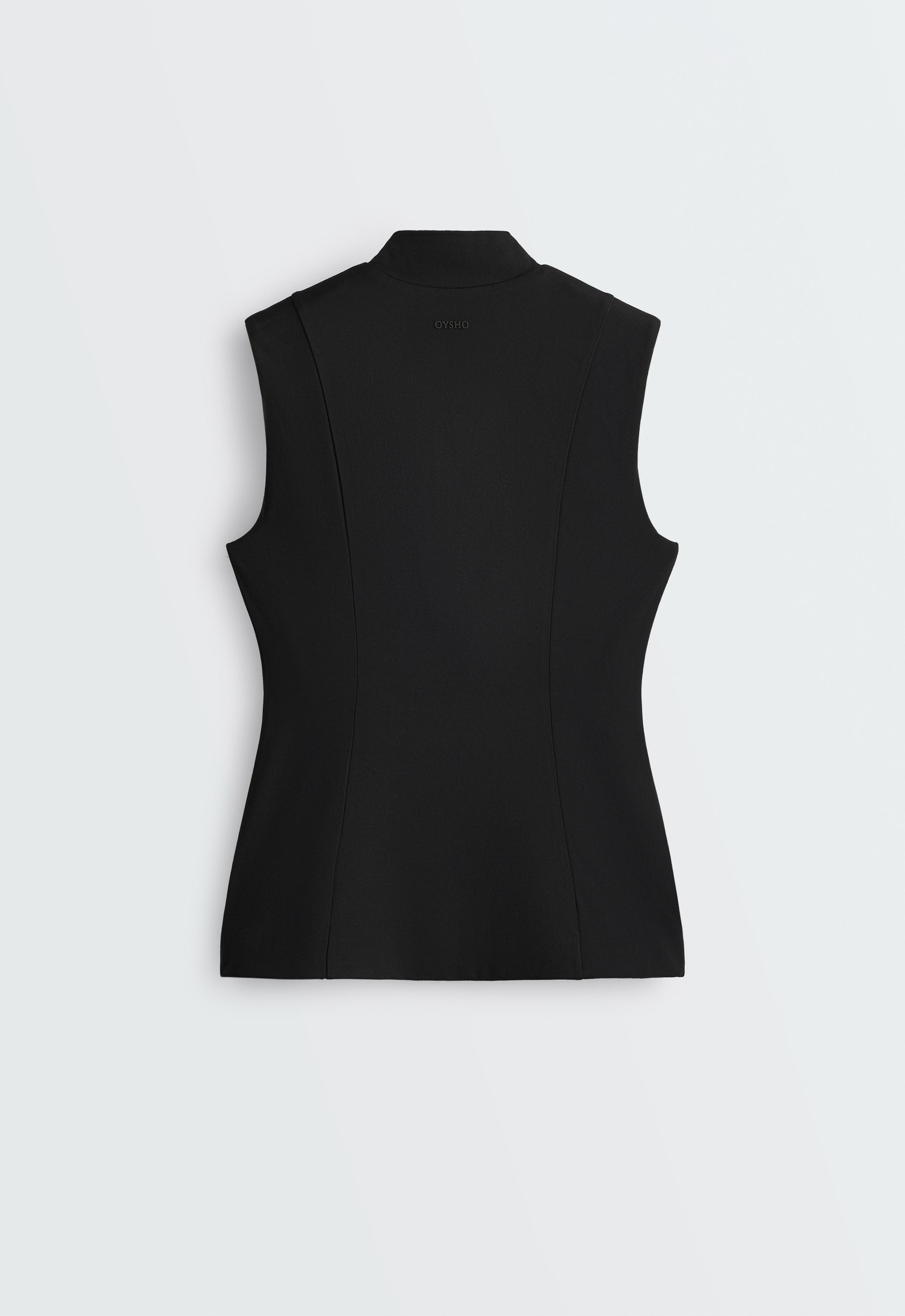 Comfortlux long mandarin collar tank top — BLACK