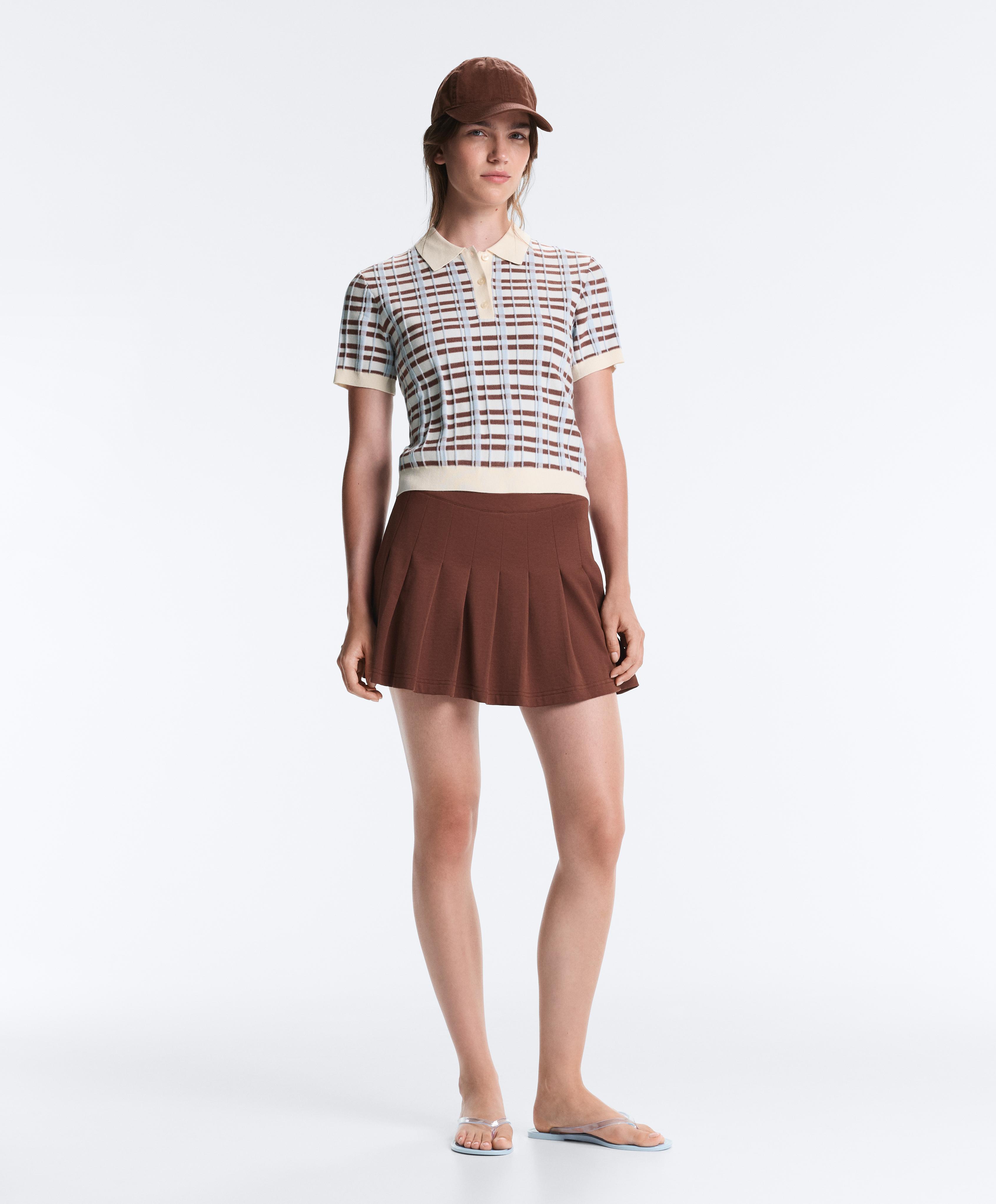 Short sleeve check knit polo shirt — PALE ECRU