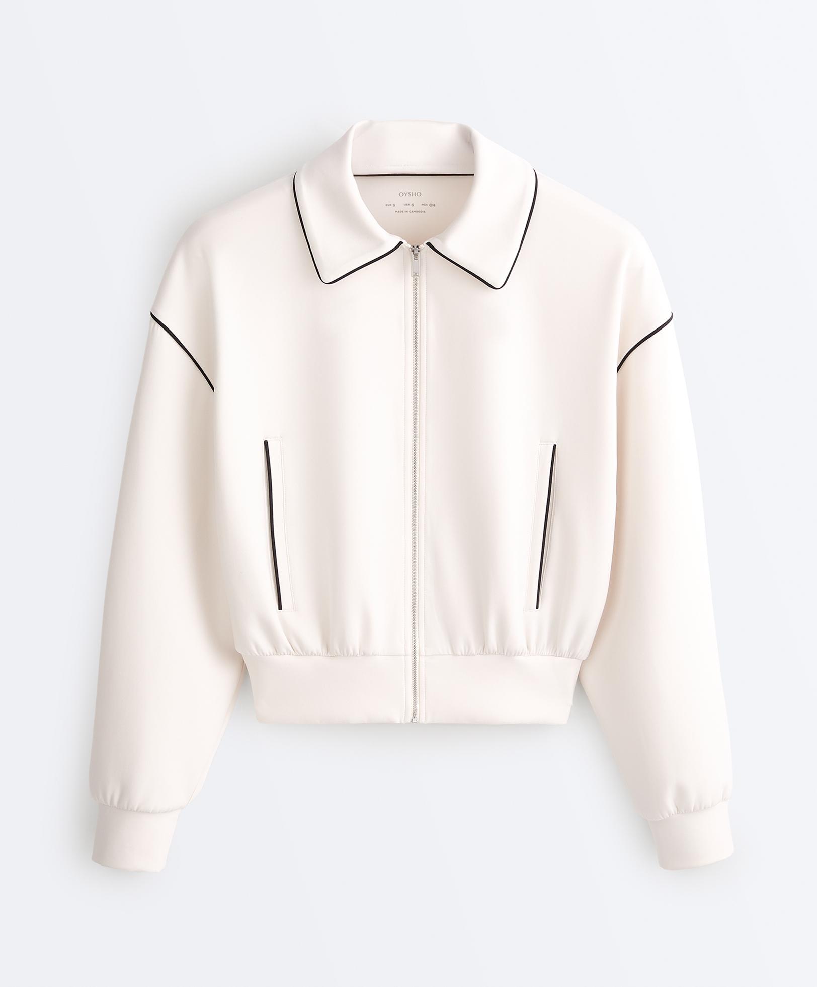 Neoprene-effect piping jacket — PALE ECRU