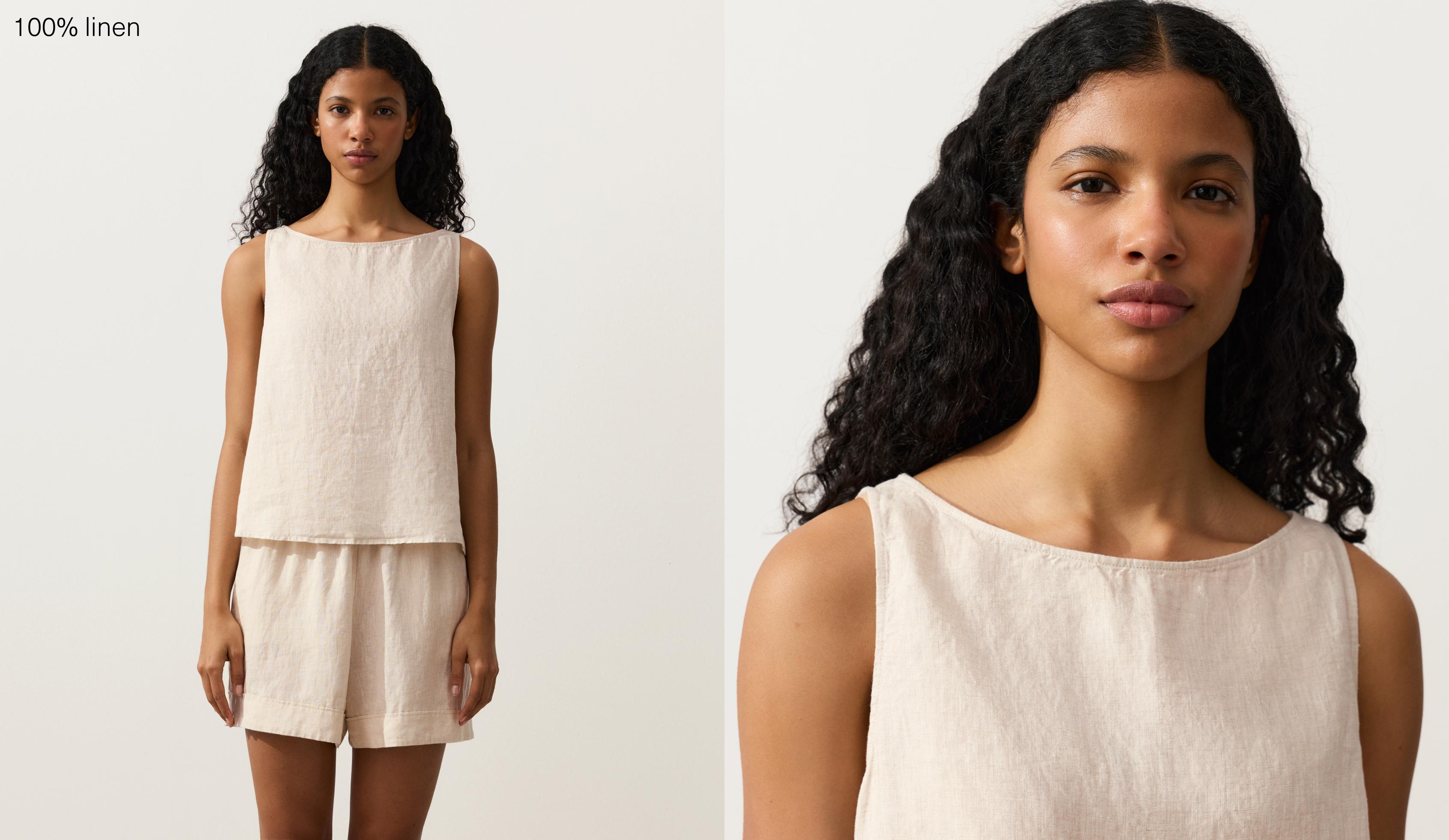 100% linen boxy top — SAND MELANGE