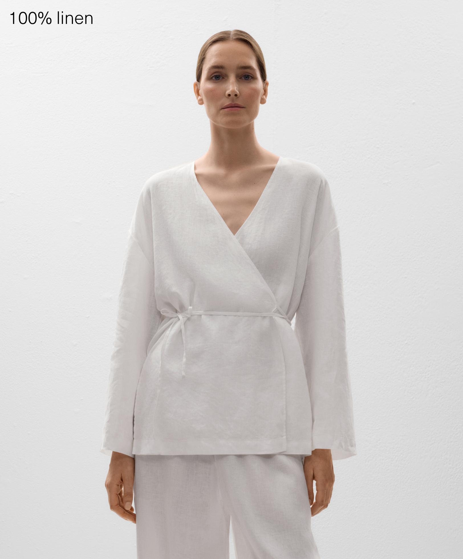 Рубашка-кимоно с боковой завязкой, 100% лен - Распродажа