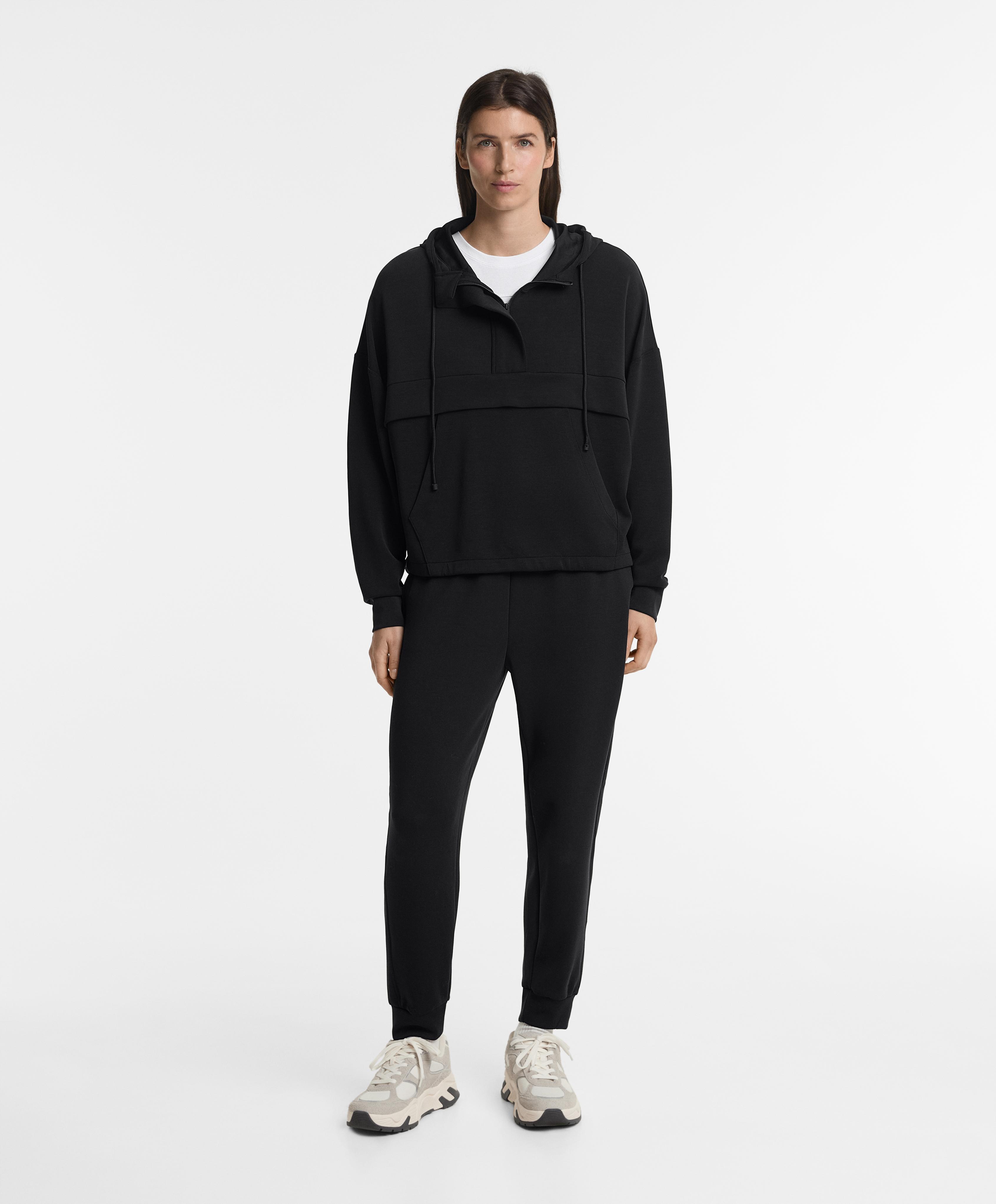 Soft-touch modal sweatshirt with zip — BLACK