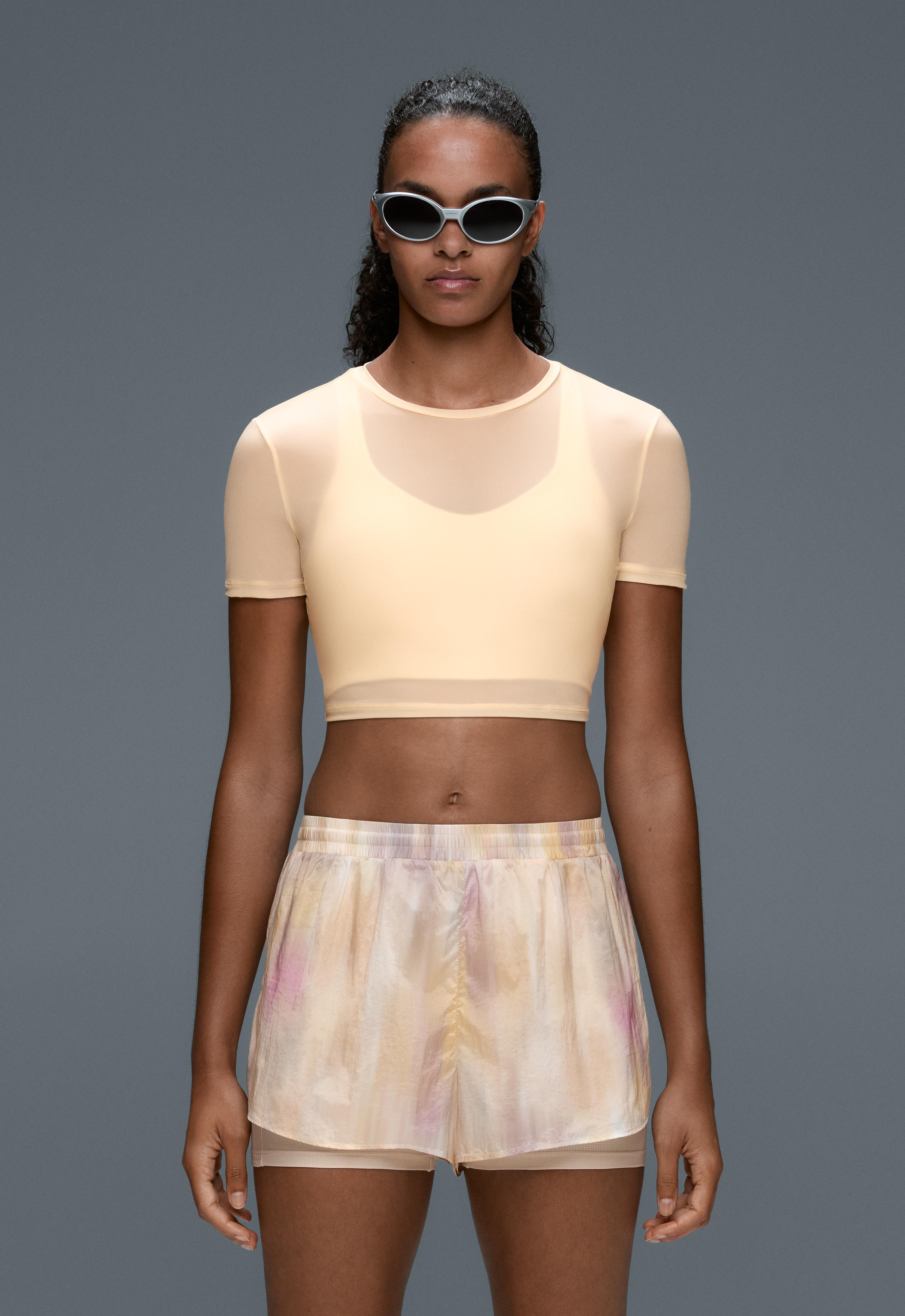 Short-sleeved sheer tank top — VANILLA