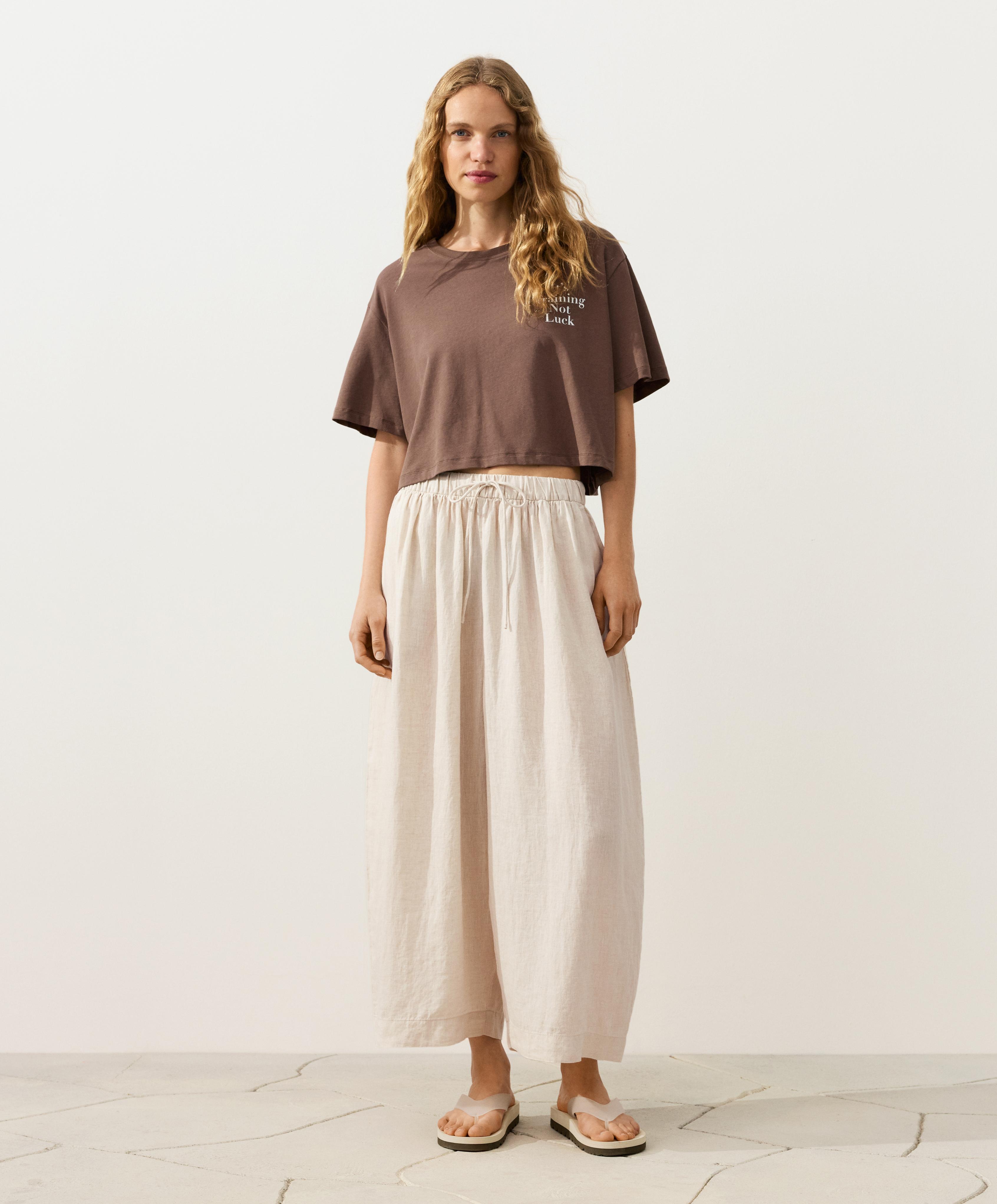 100% linen crop balloon trousers — SAND MELANGE