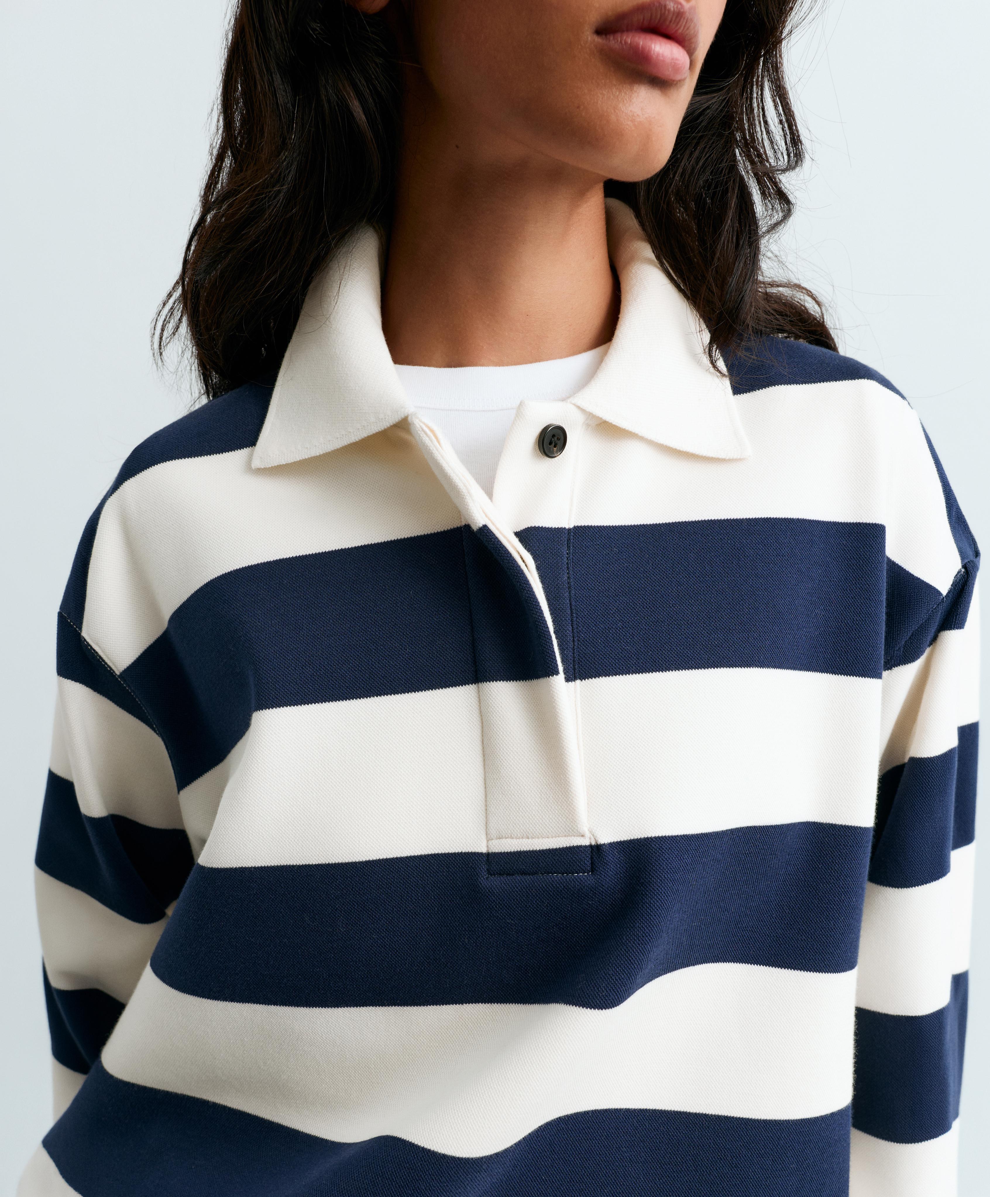 Striped jacquard cotton piqué polo shirt — NAVY BLUE