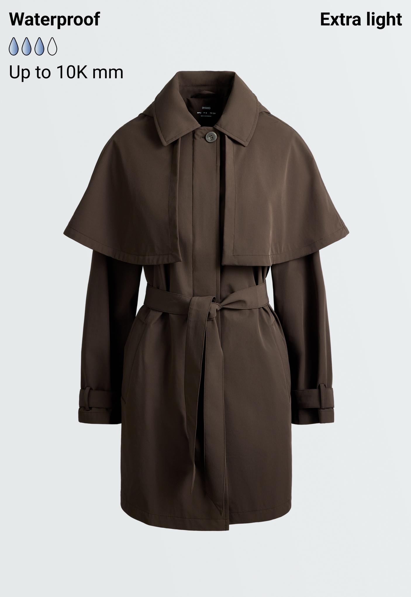 Extra lightweight 10k waterproof long cape jacket — BROWN