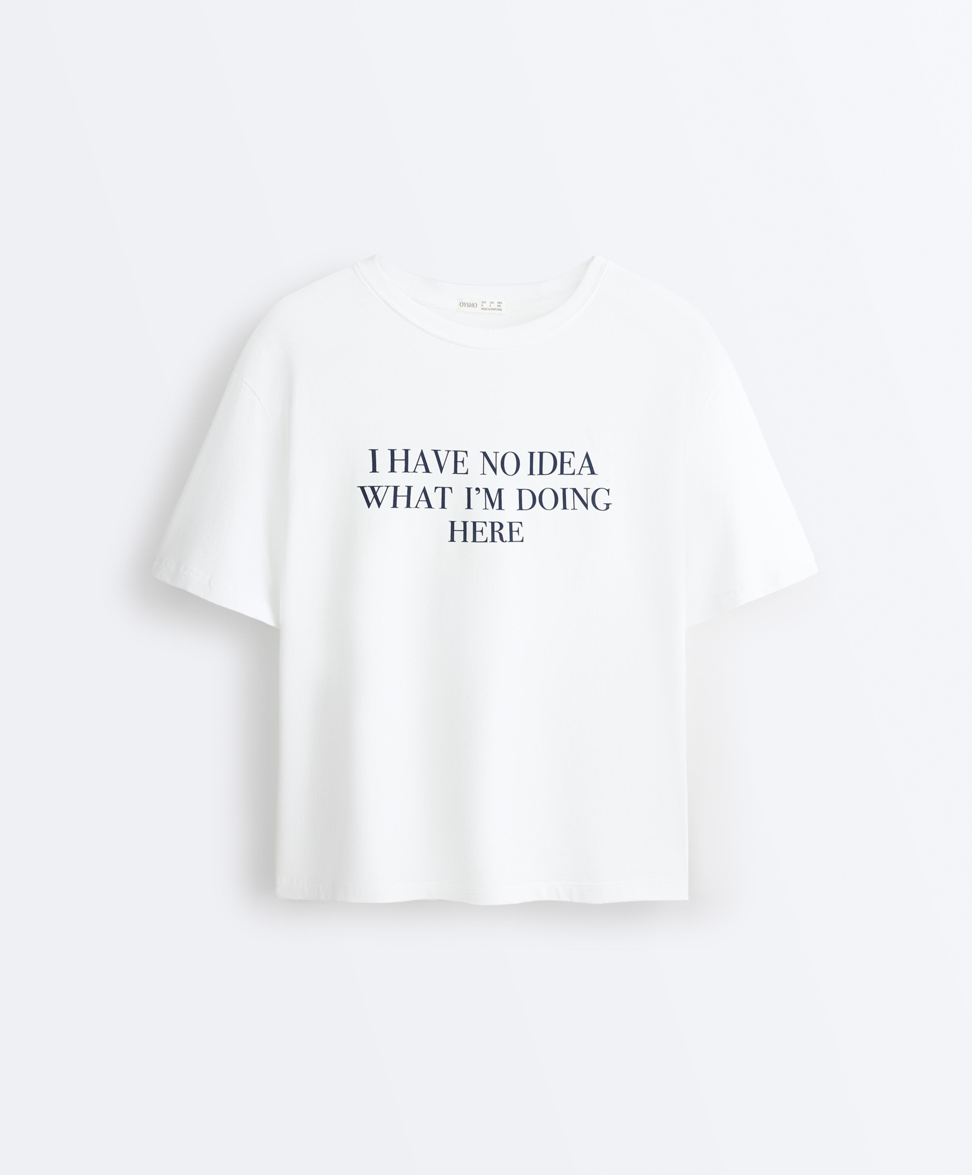 Boxy short-sleeved cotton blend T-shirt with slogan — WHITE 