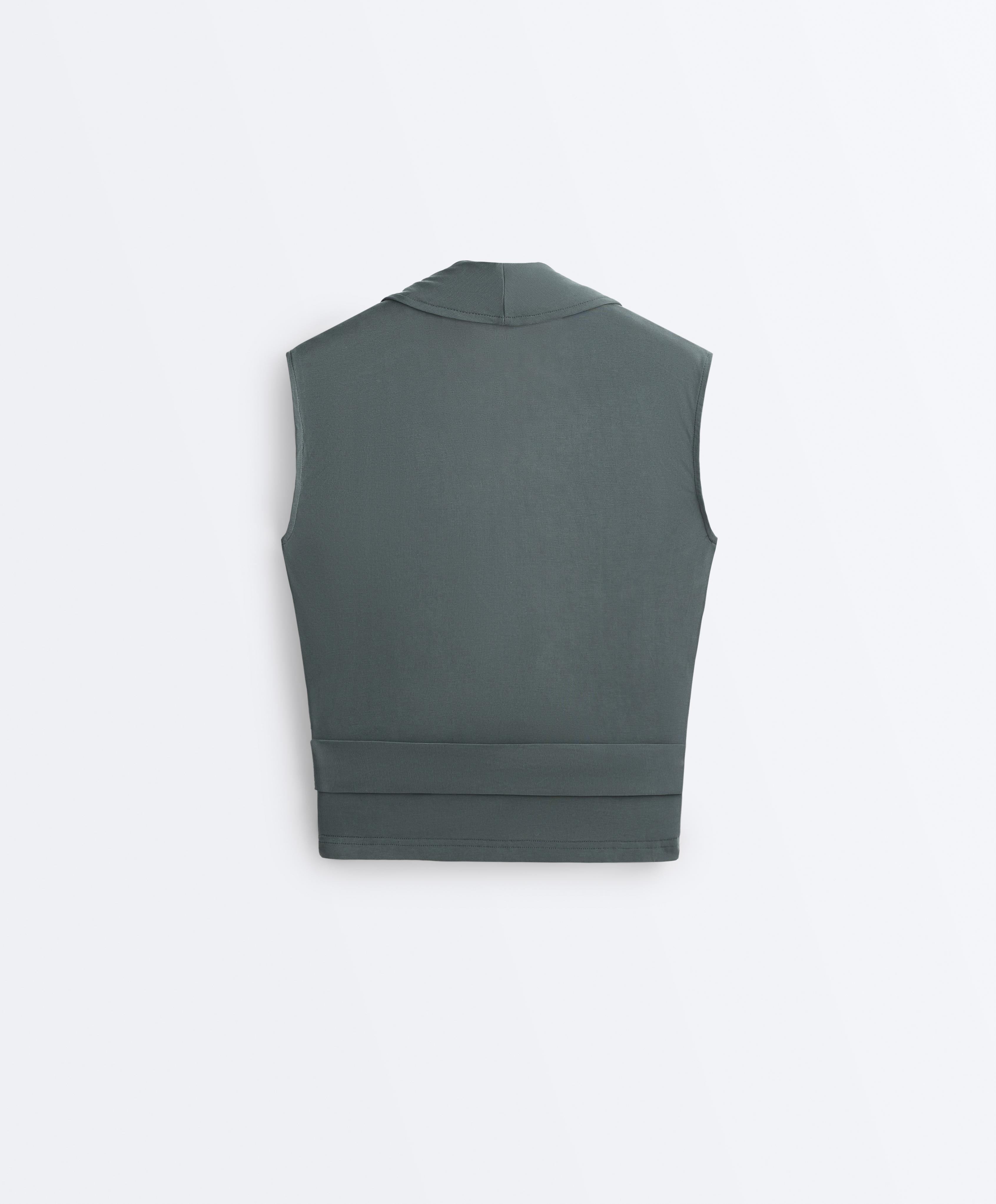 Modal blend sleeveless crossover T-shirt — STEEL GREY