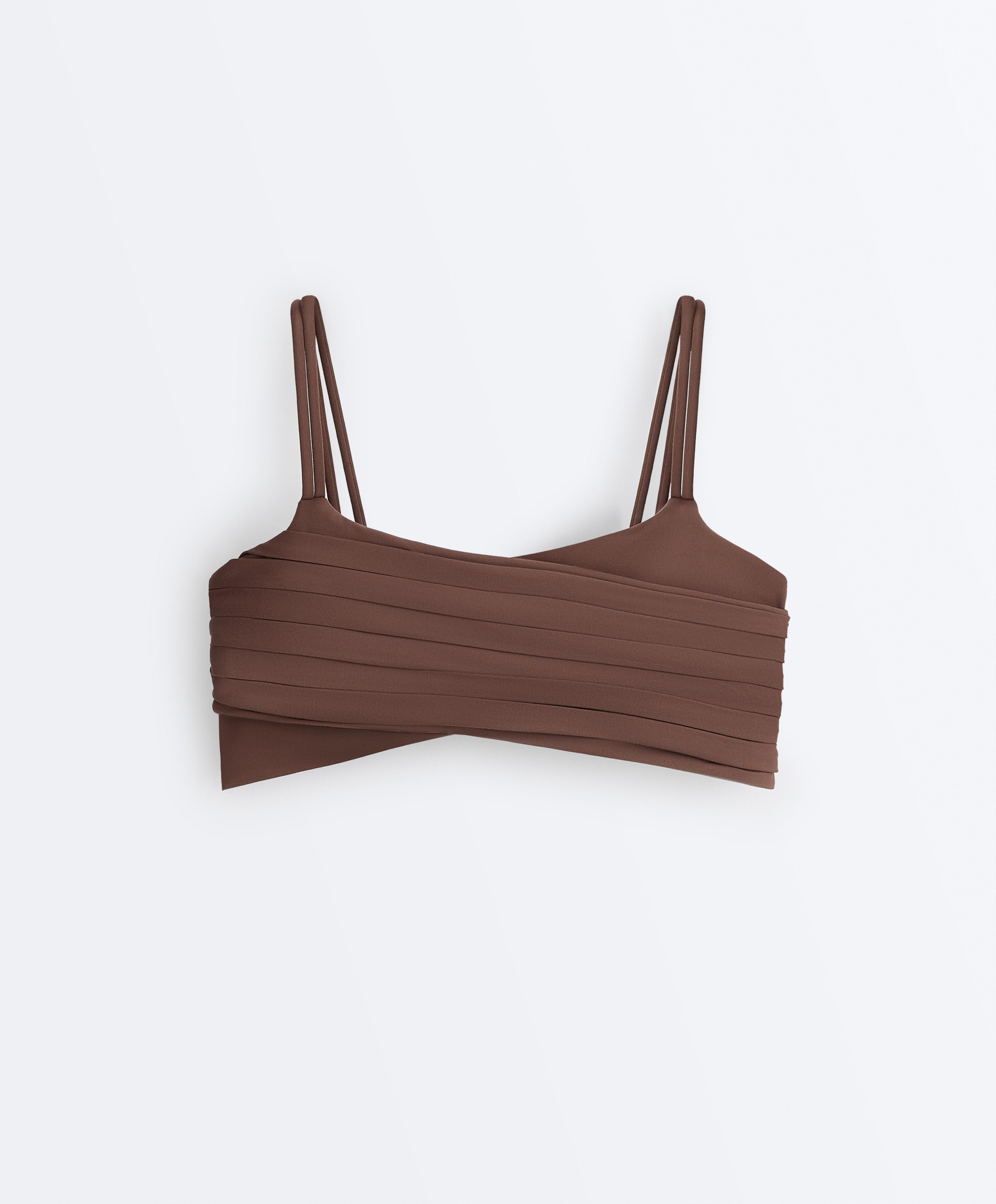 Pleated medium-support Comfortlux sports bra — MID-BROWN