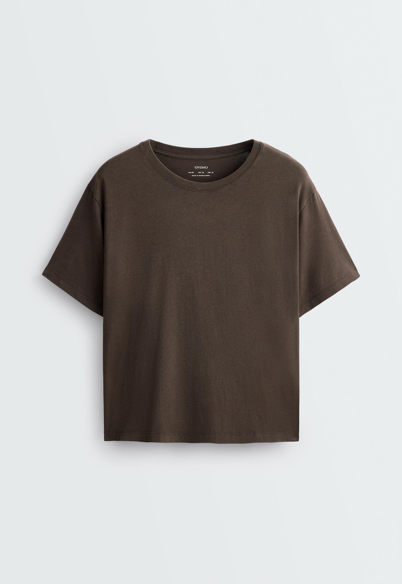 Boxy short-sleeved cotton blend T-shirt — BROWN