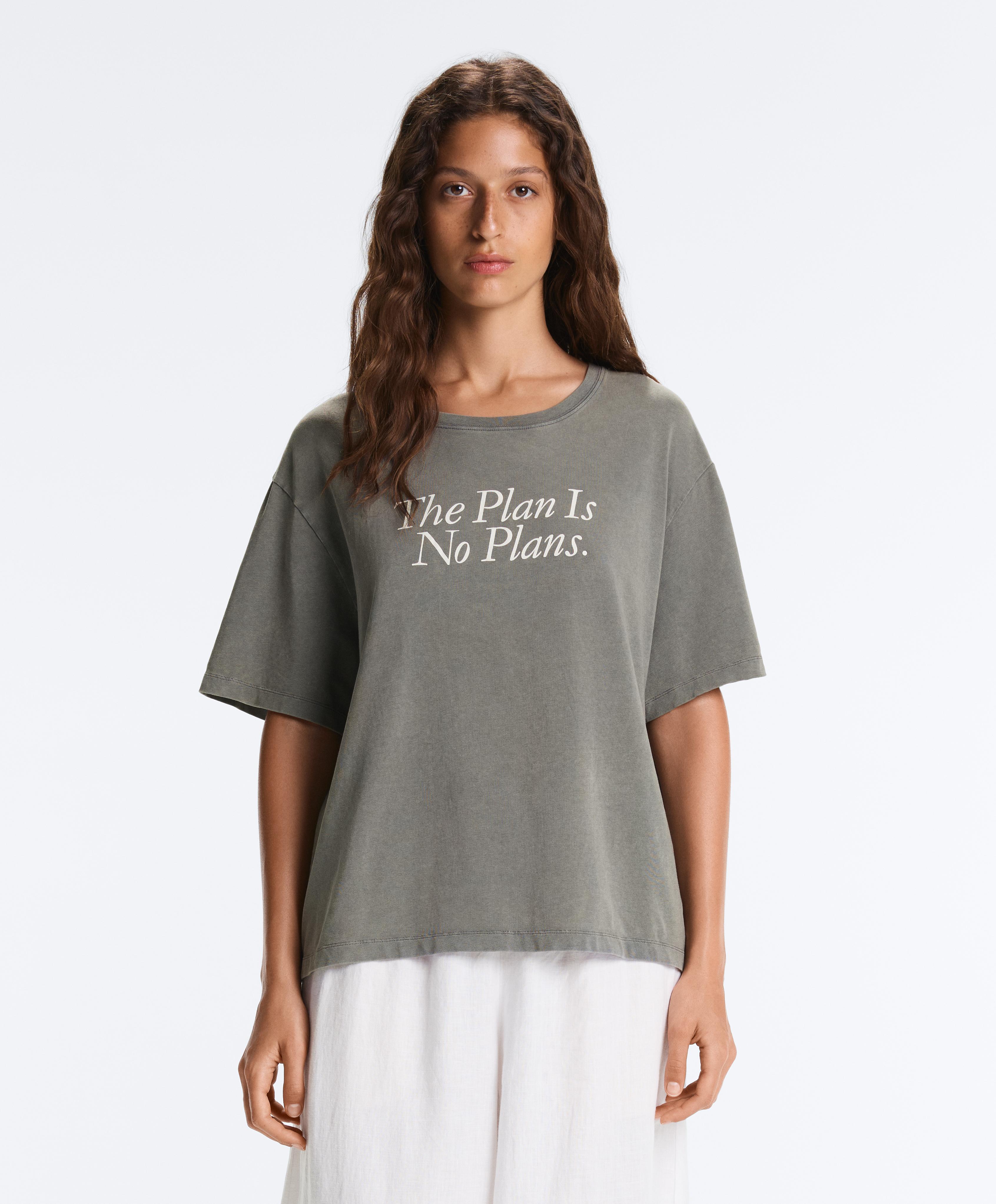 Boxy short-sleeved cotton blend T-shirt with slogan — CHARCOAL GREY