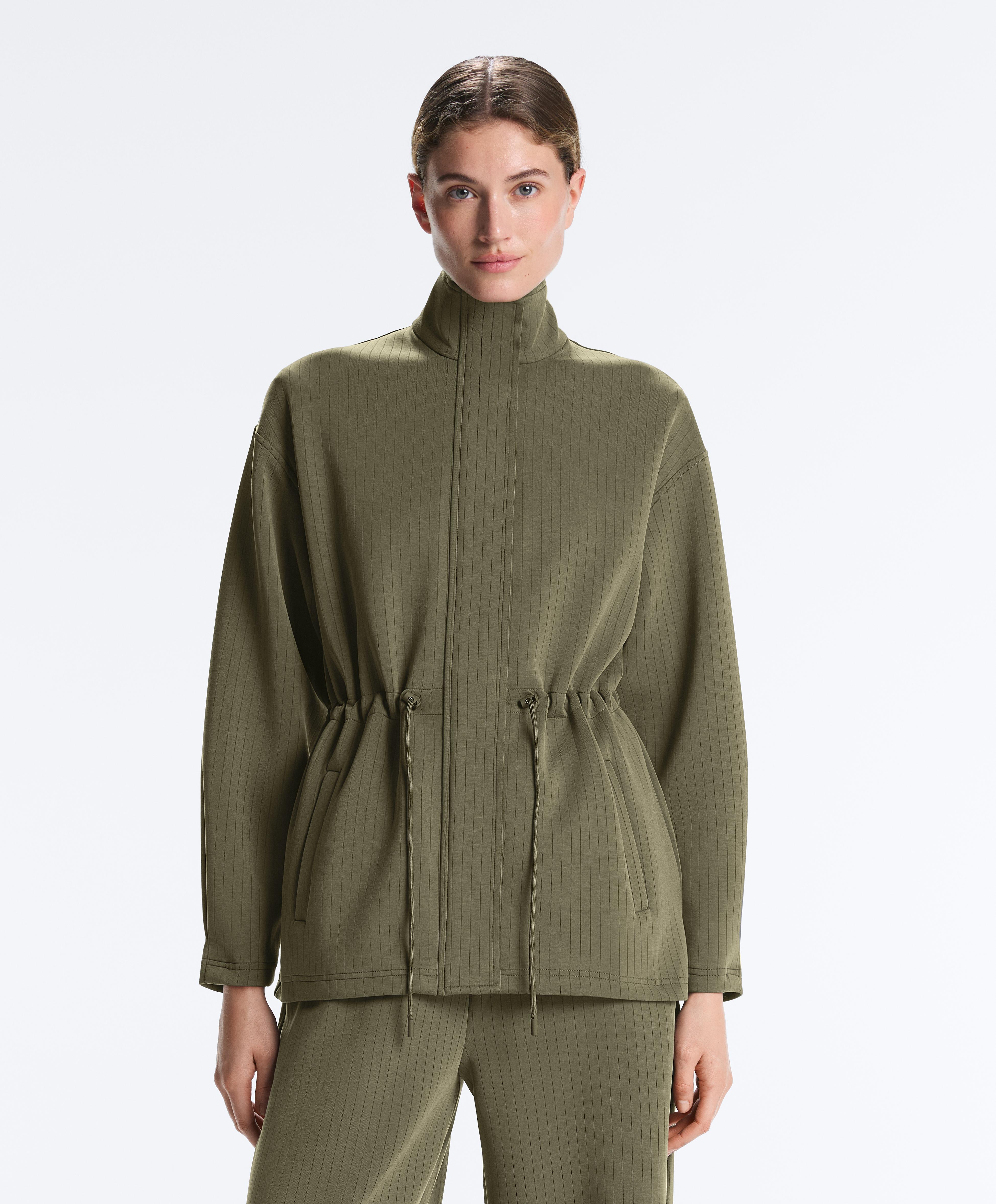 Long Utility jacket with soft-touch modal — KHAKI