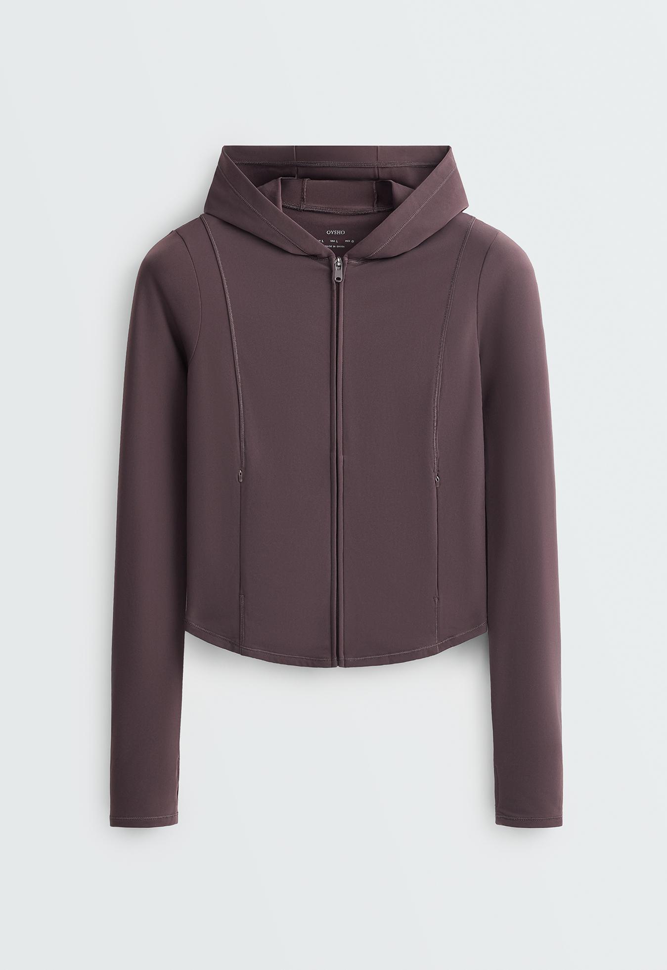 Light warm cropped technical jacket — Purplish brown
