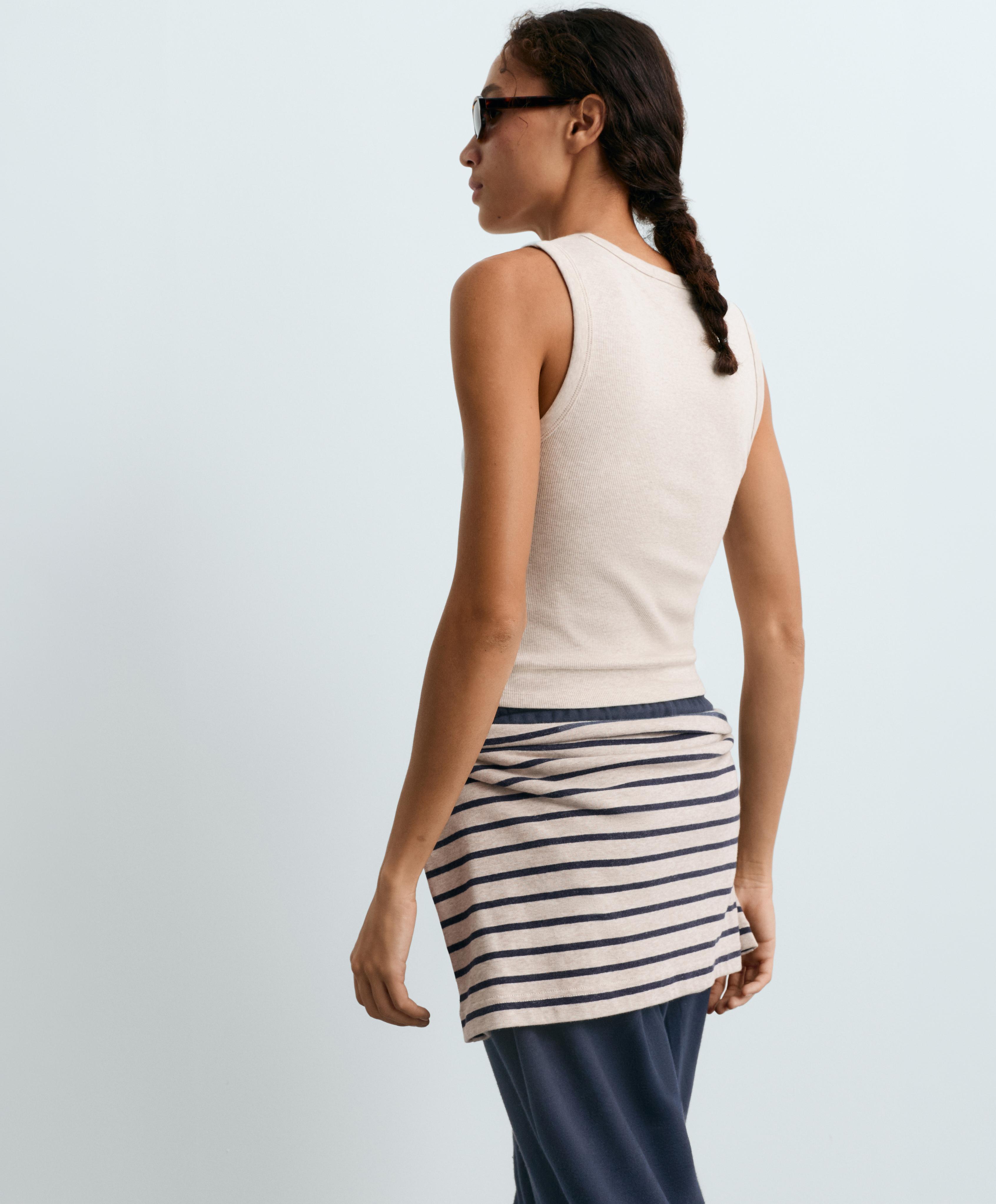 Rib T-shirt with wide straps, cotton and modal — SAND MELANGE