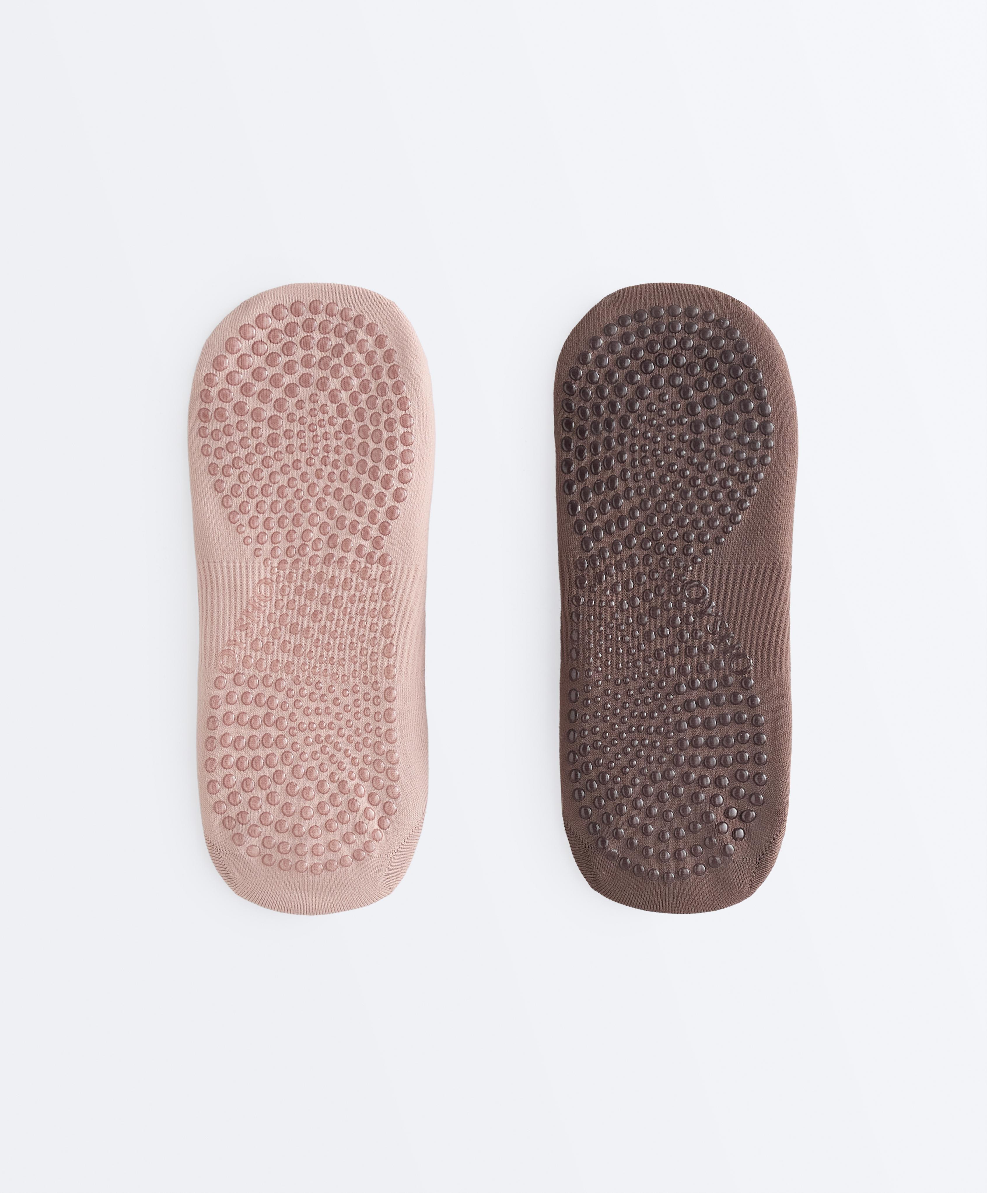 2 pairs of polyamide blend yoga and Pilates socks with double straps — DUSTY PINK