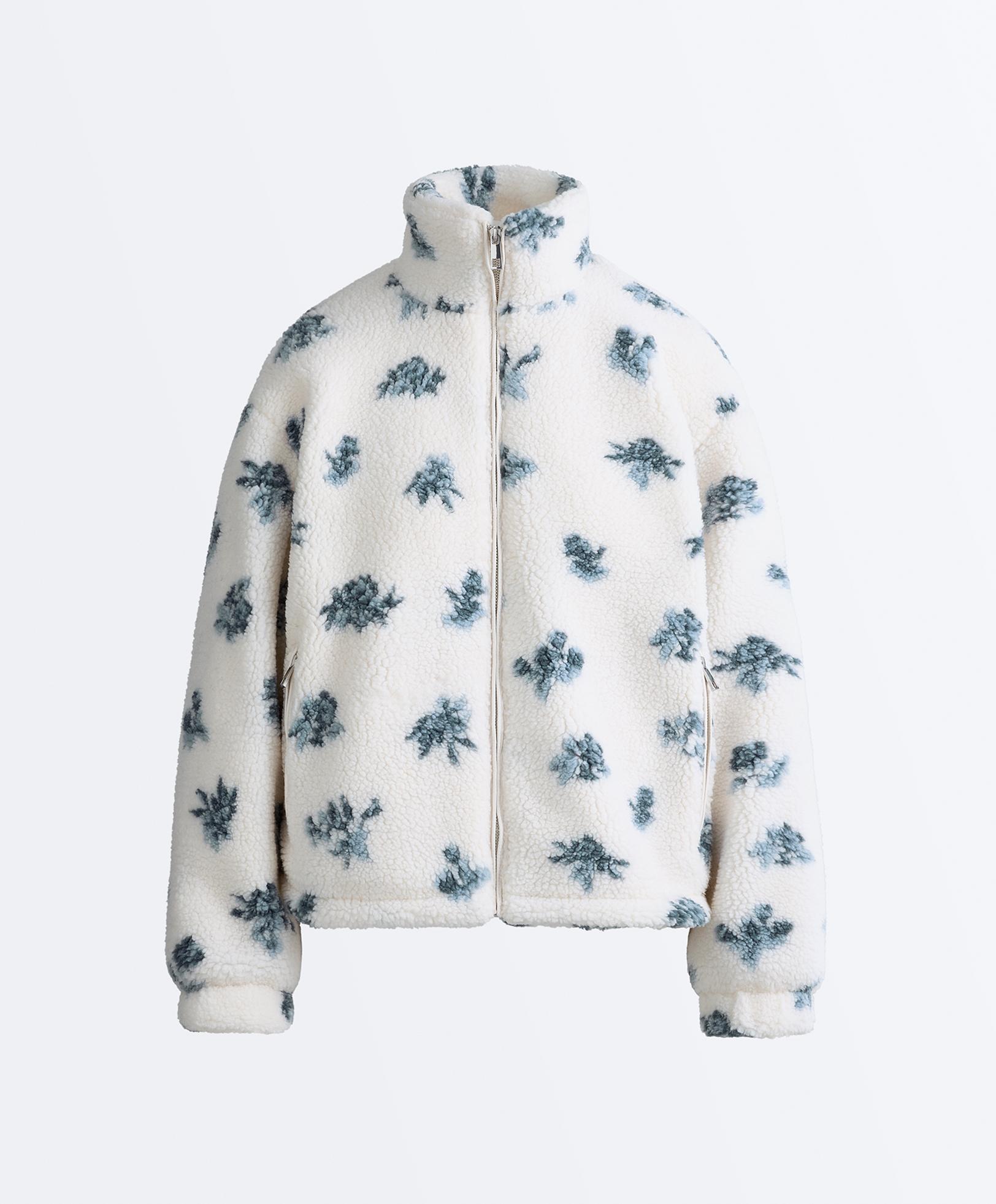 Floral faux-shearling jacket — DUSTY-BLUE