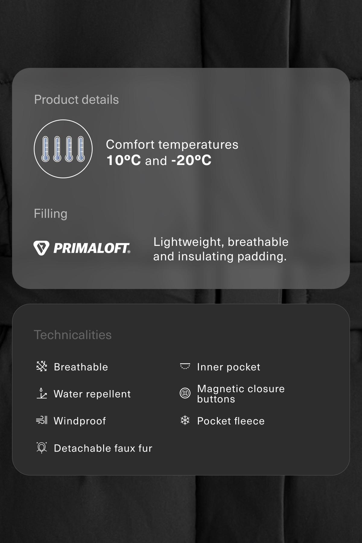 Water-repellent Primaloft® padded midi jacket — BLACK
