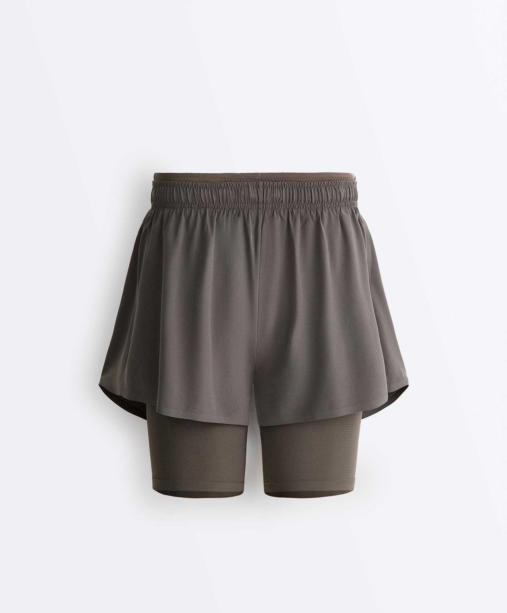 Mid rise 2-in-1 technical shorts — CHARCOAL GREY