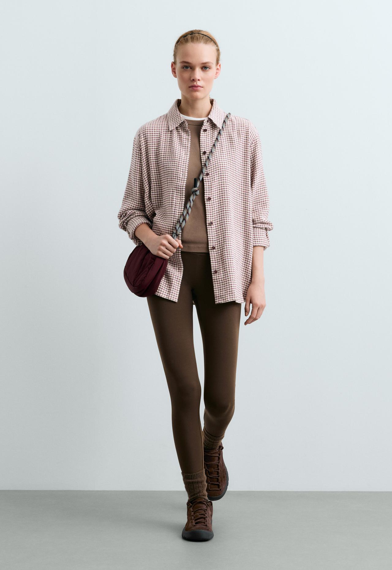 Checked cotton shirt with long sleeve — SAND