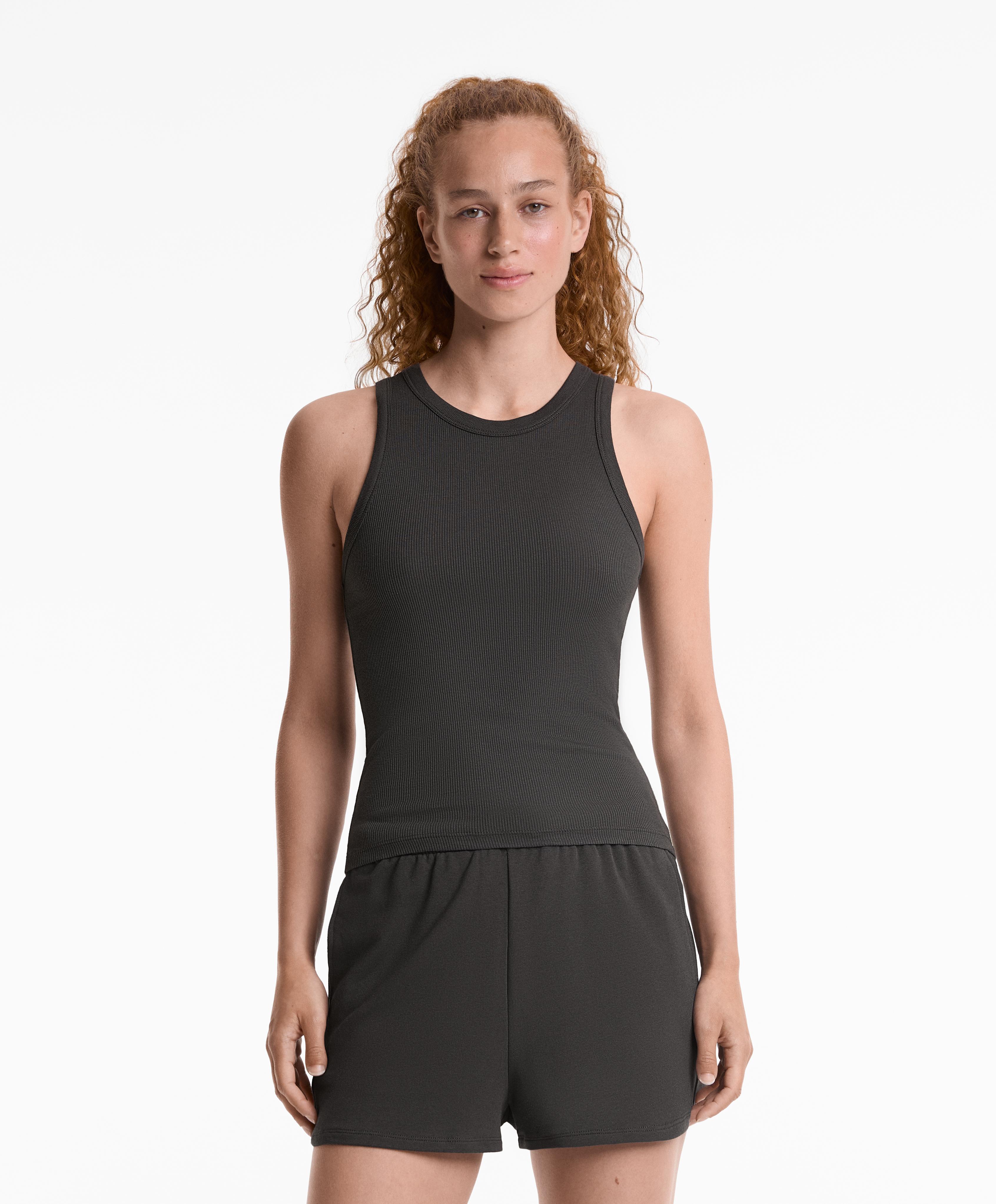 Halterneck rib T-shirt with cotton and modal Halterneck rib T-shirt with cotton and modal