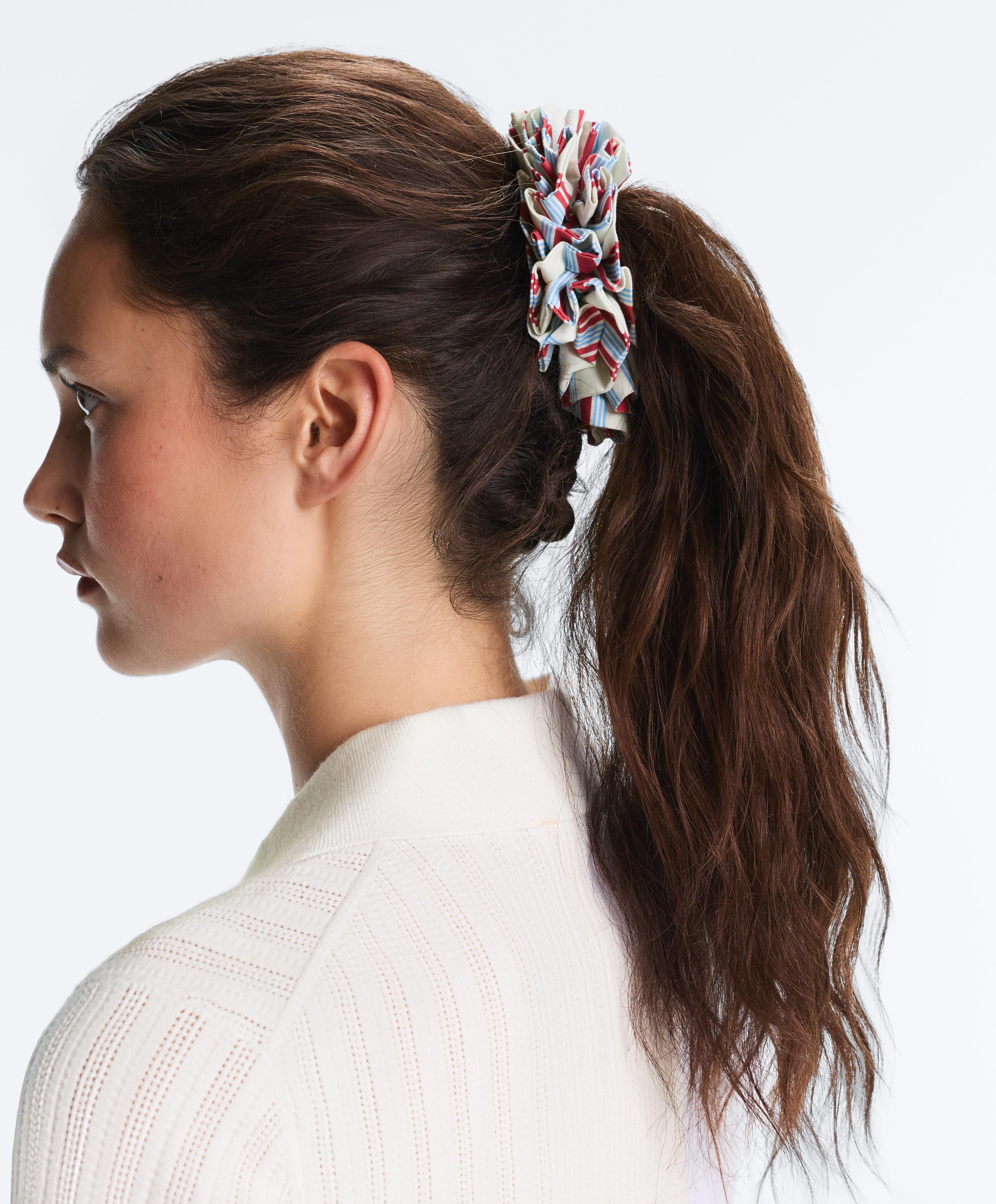 Maxi striped 100% cotton scrunchie — RED