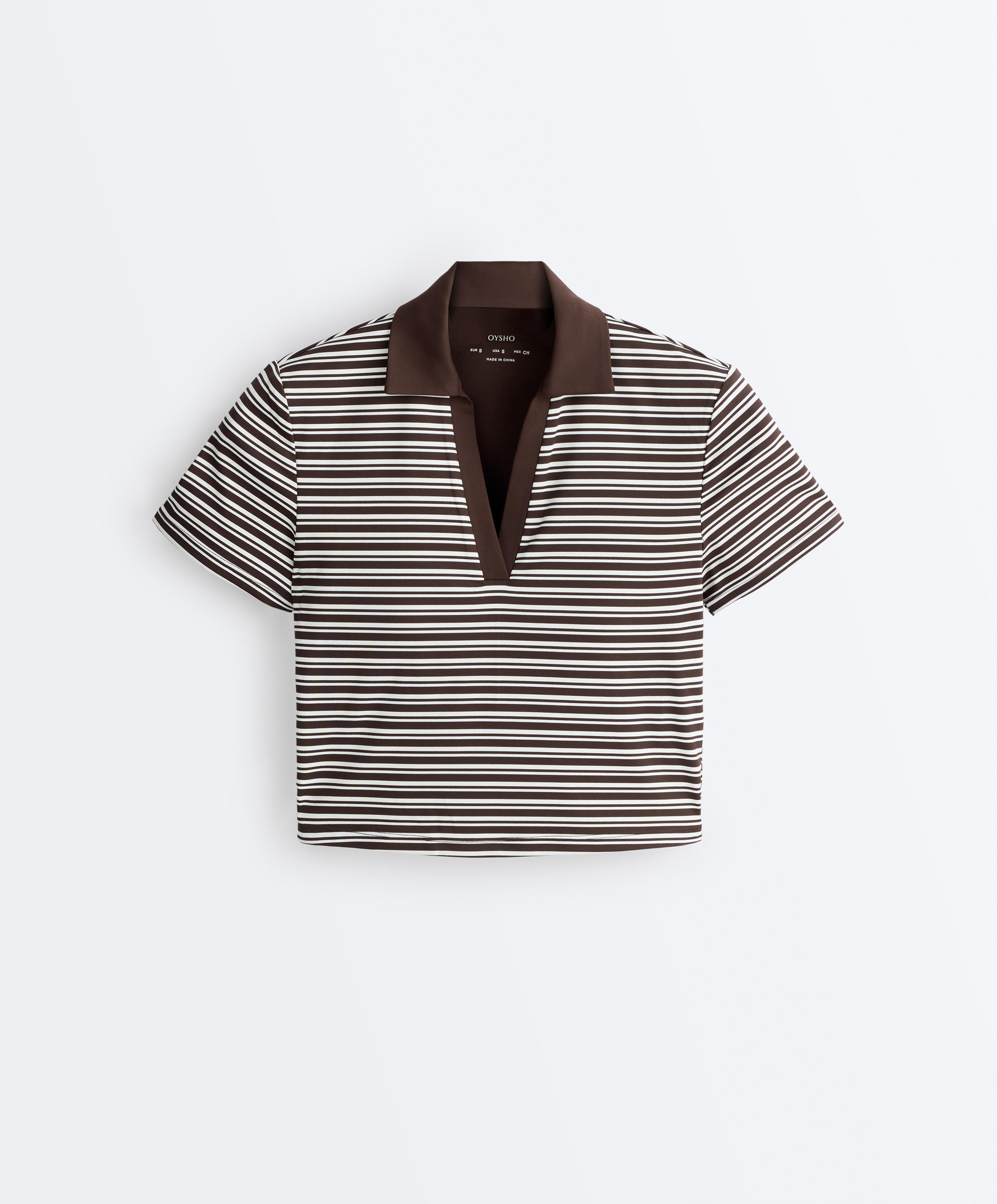 Comfortlux striped short-sleeve polo shirt — DARK BROWN