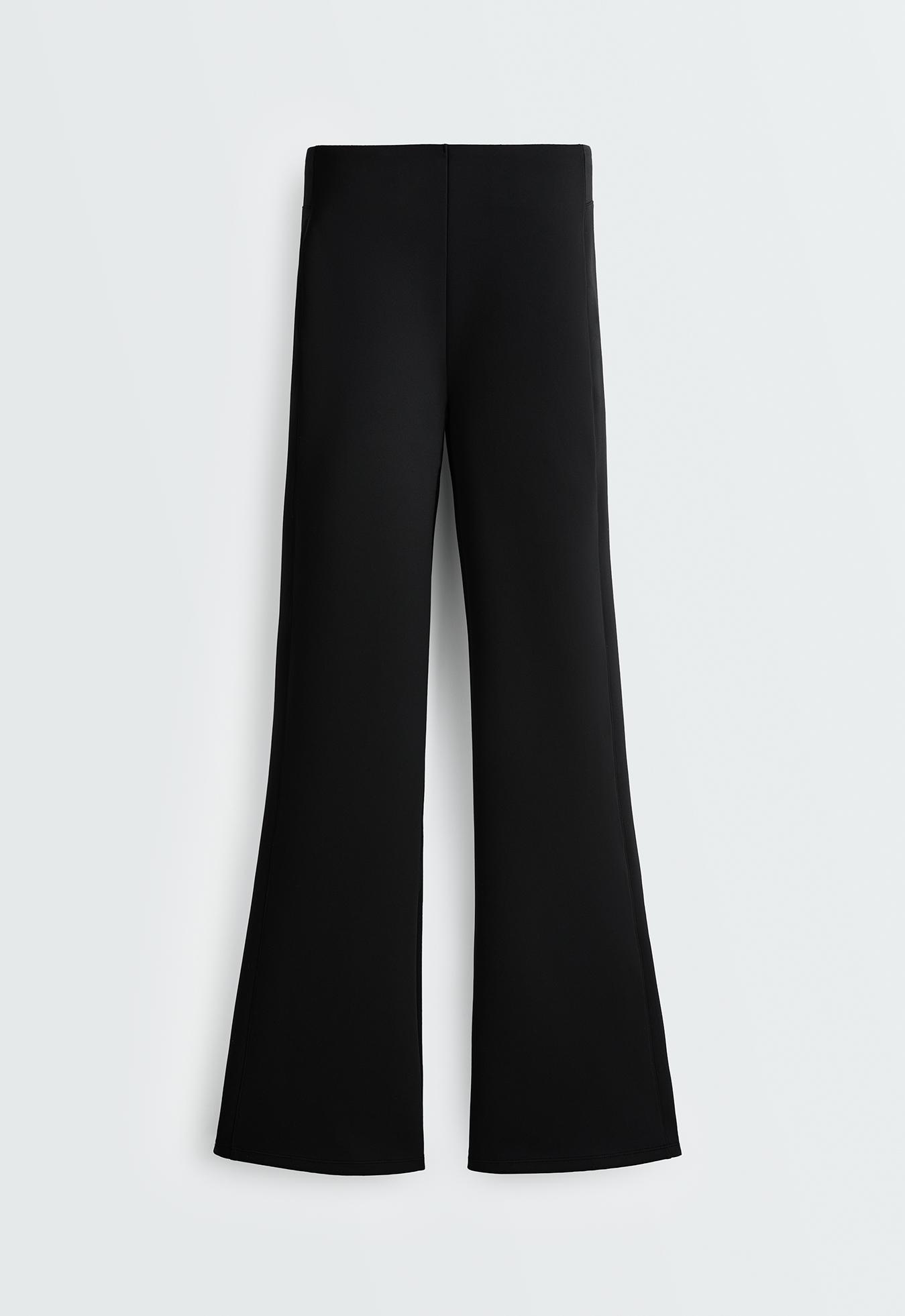 Neoprene-effect high rise flare trousers — BLACK