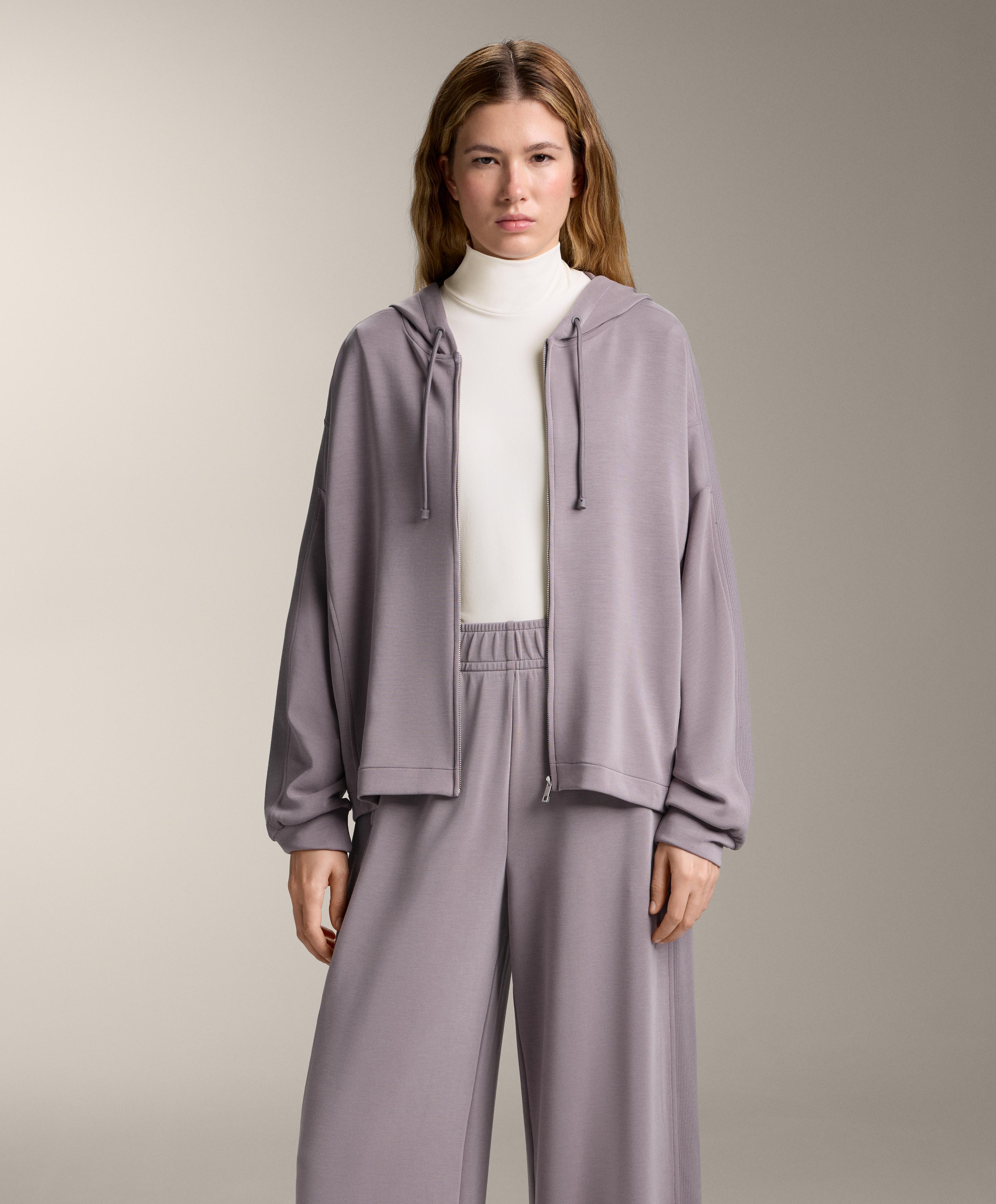 Chamarra larga con capucha y detalle rib con modal tacto suave - Rebajas