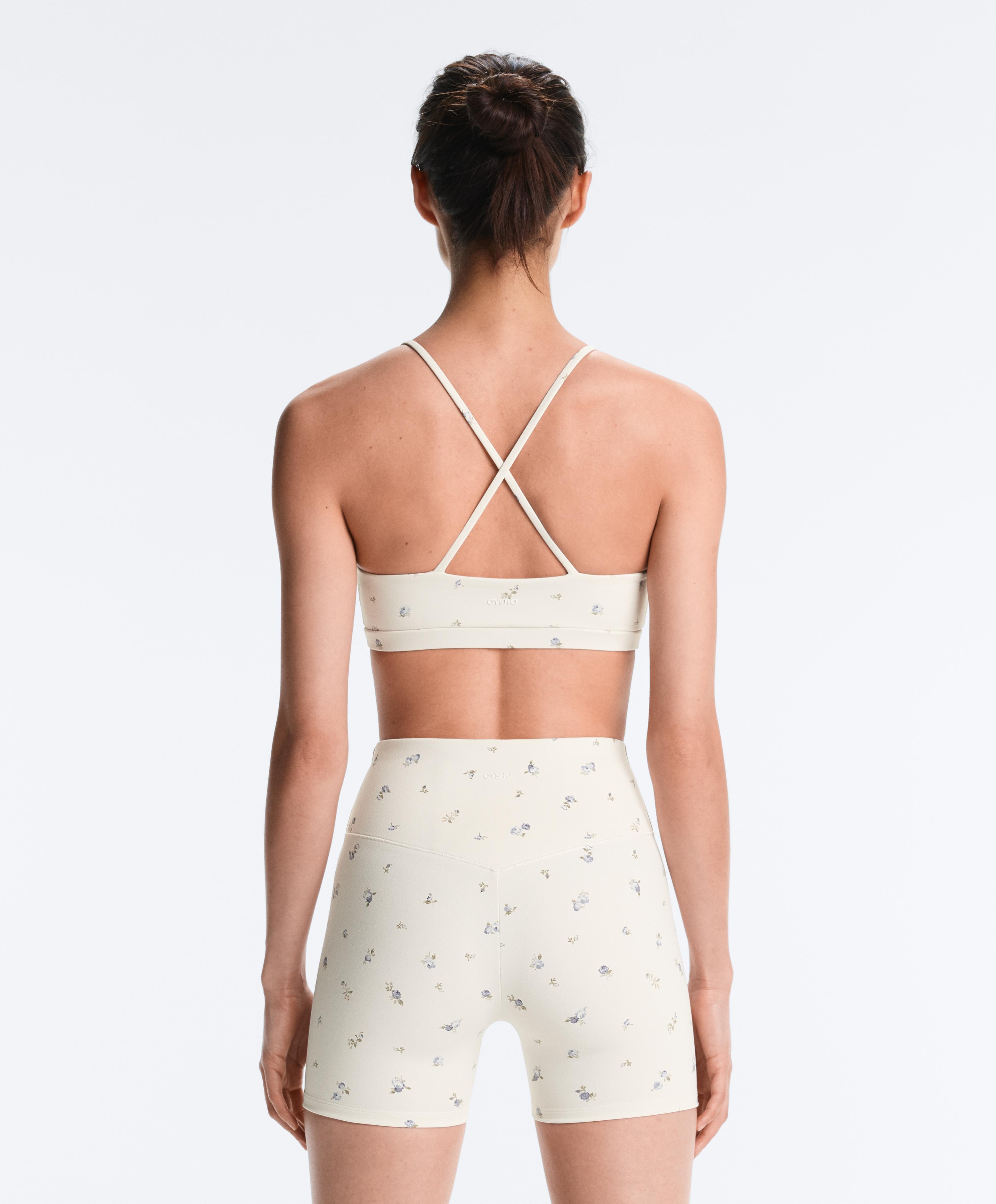 Evermove low-support floral sports bra — PALE ECRU