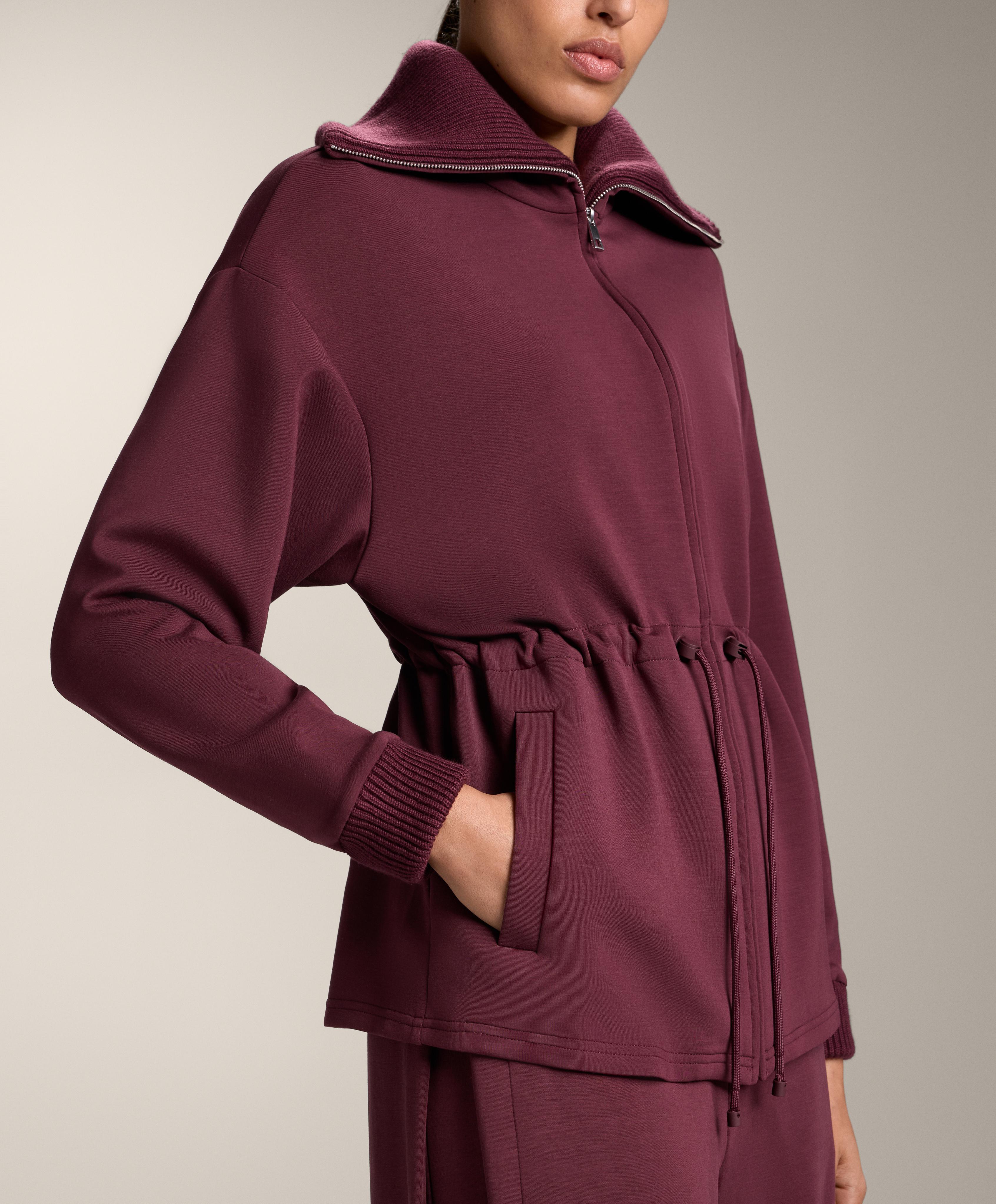 Adjustable waist knit collar jacket with brushed modal — MAROON