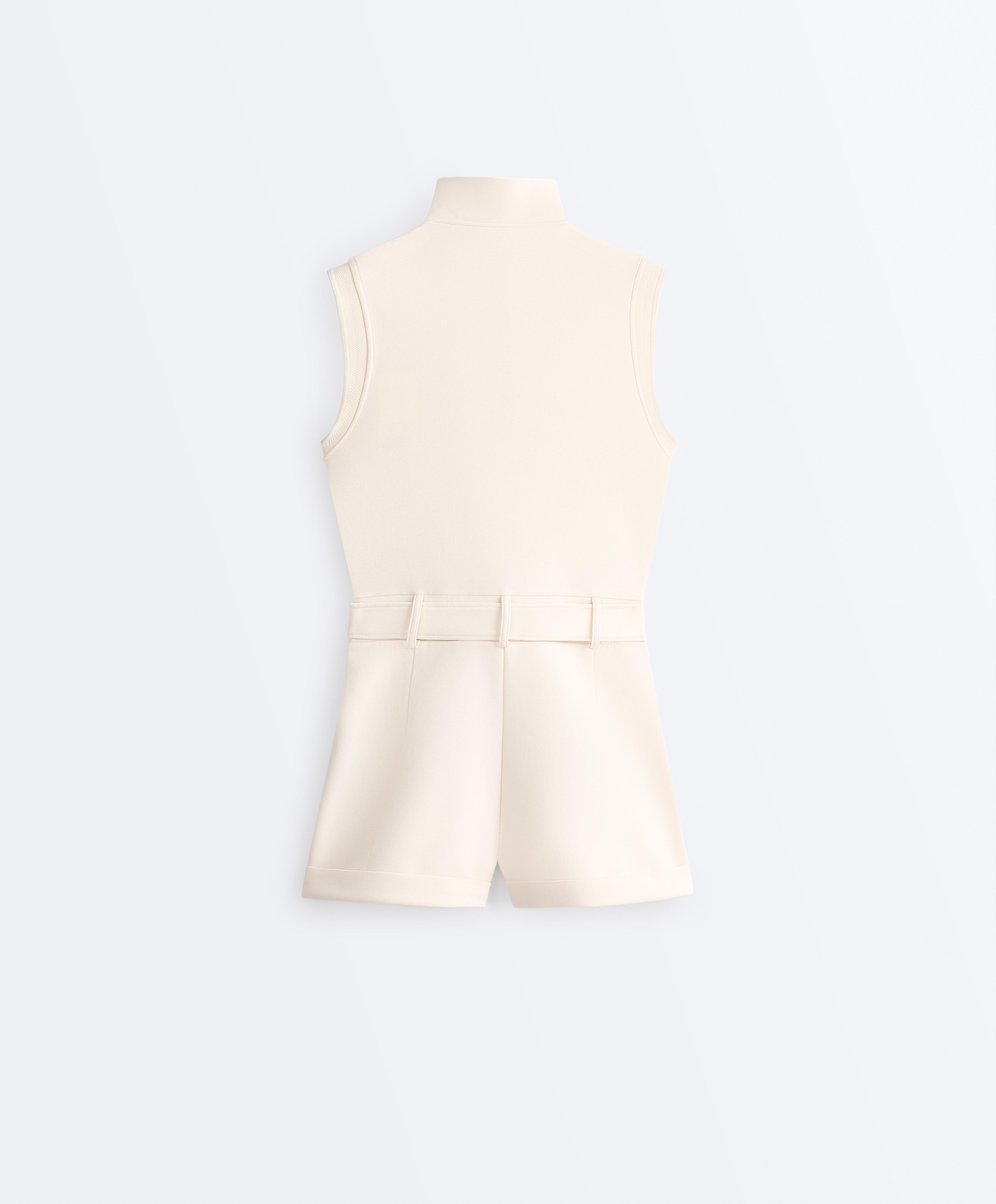 Cotton piqué short jumpsuit — PALE ECRU