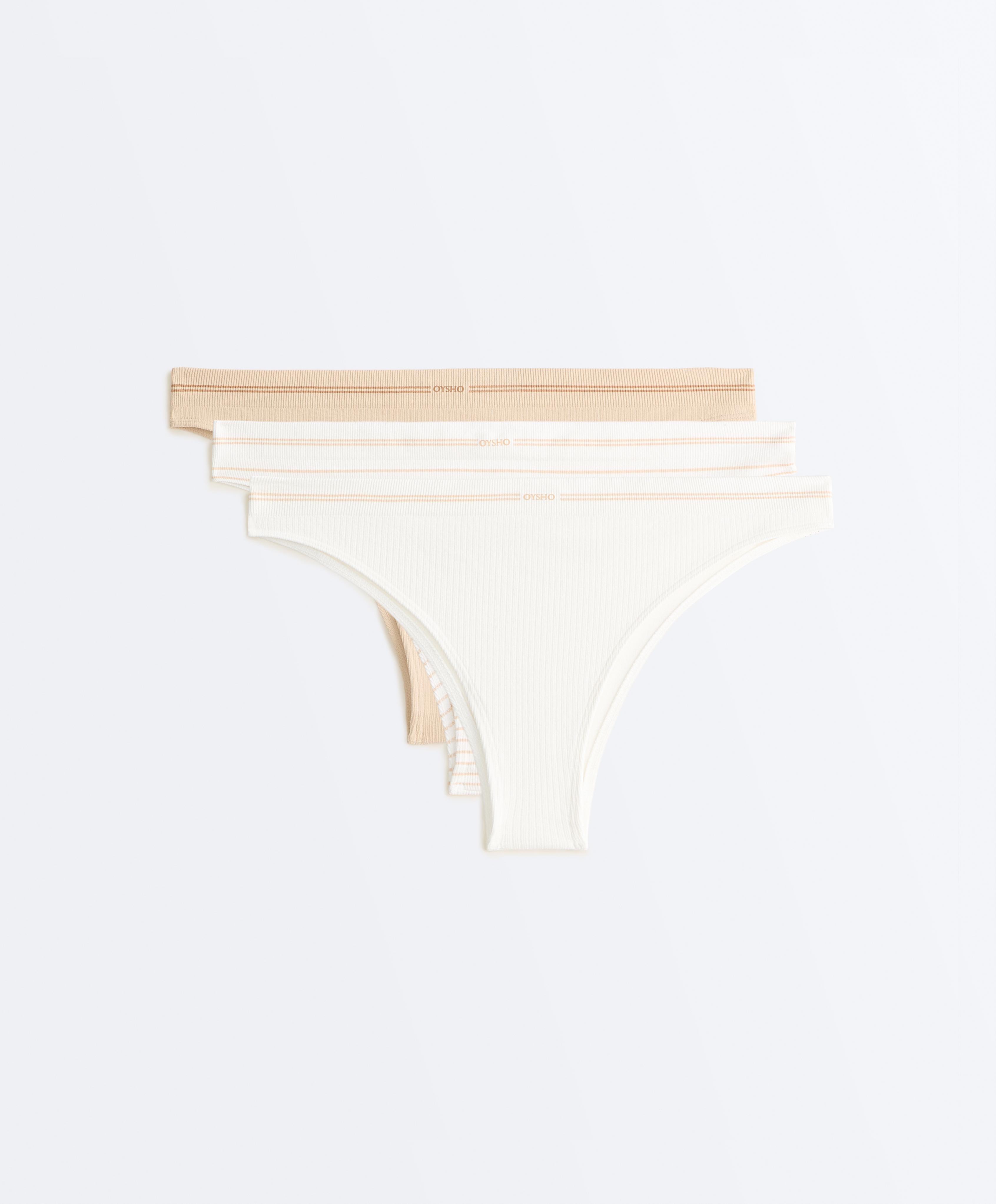 3 seamless ribbed polyamide blend Brazilian briefs — WHITE