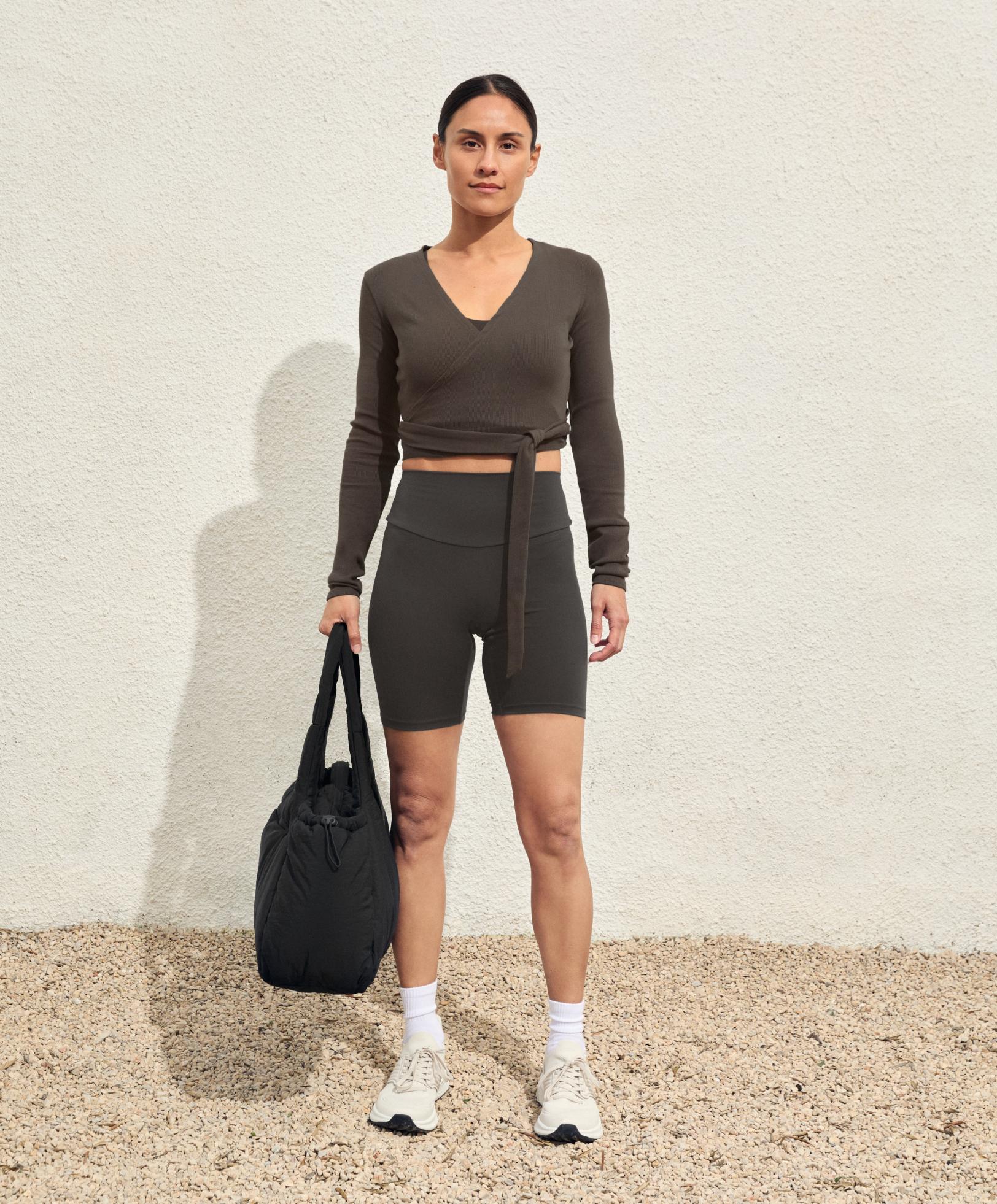 Heavy rib cotton blend wrap top with tie