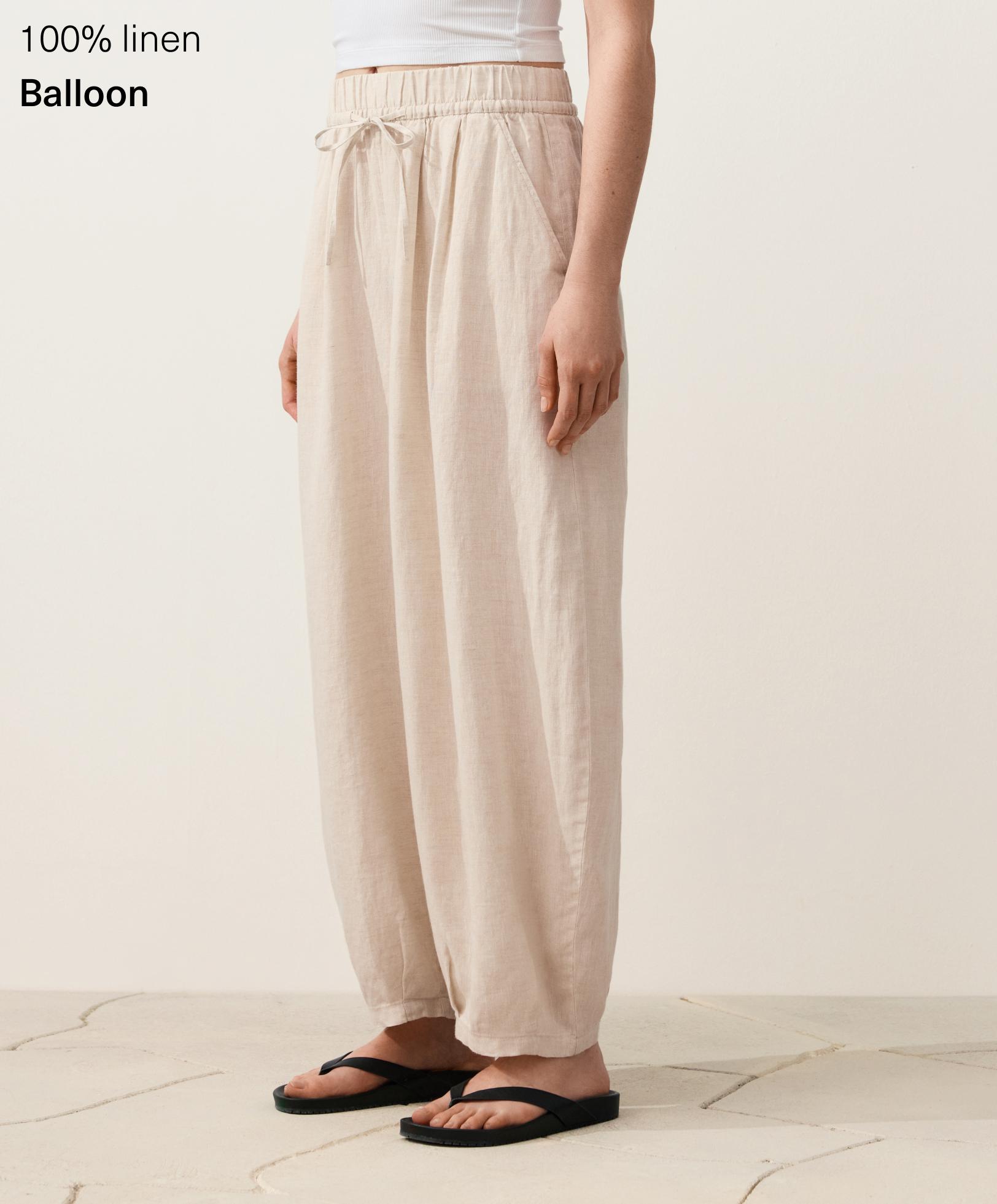 100% linen pleated balloon trousers
