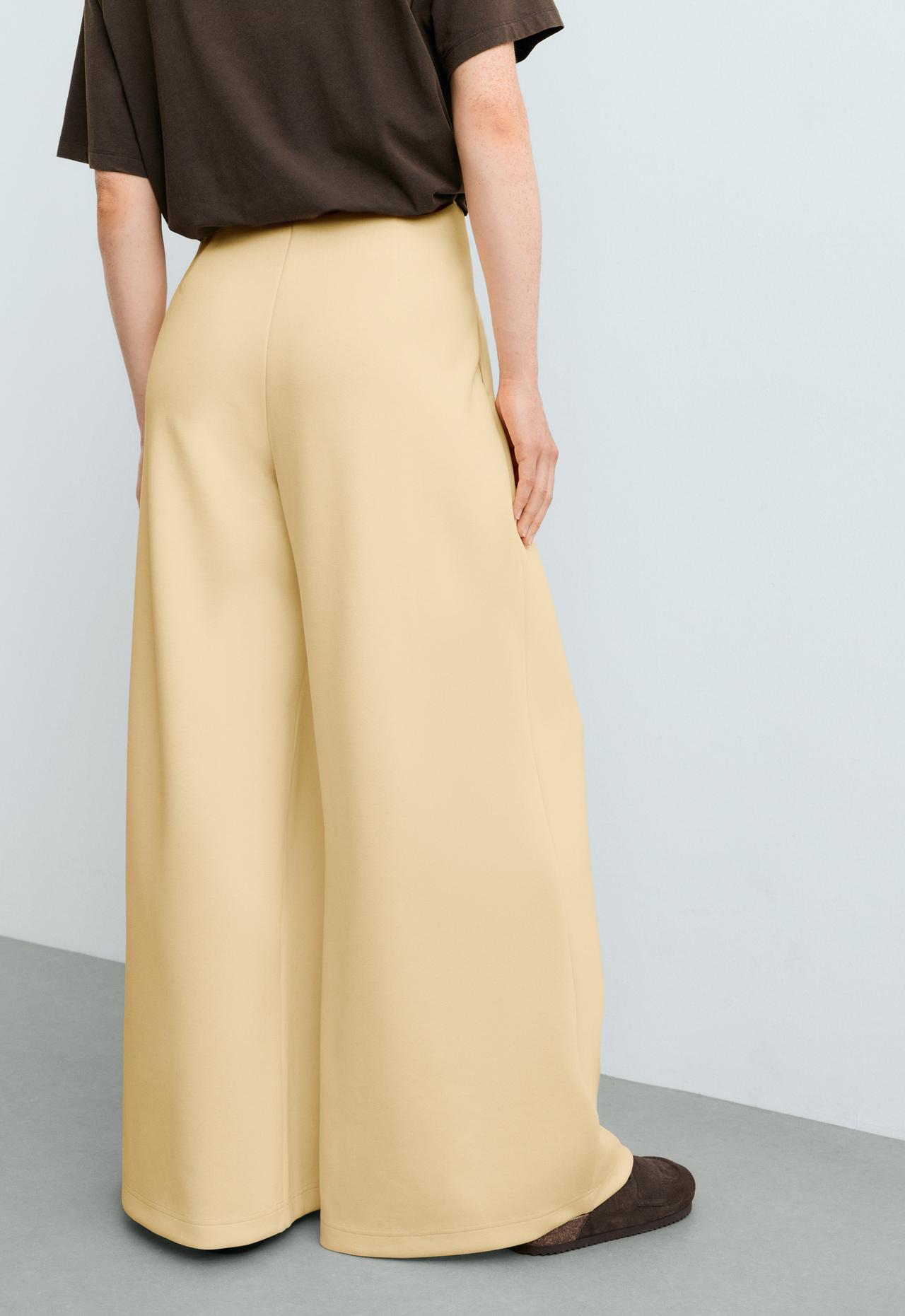 Wide-leg pique trousers with cotton — PALE YELLOW