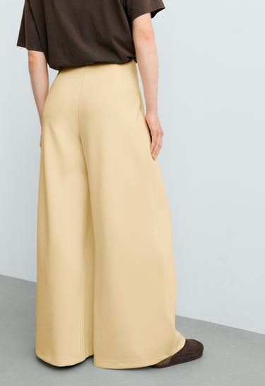 Wide-leg pique trousers with cotton — PALE YELLOW 5
