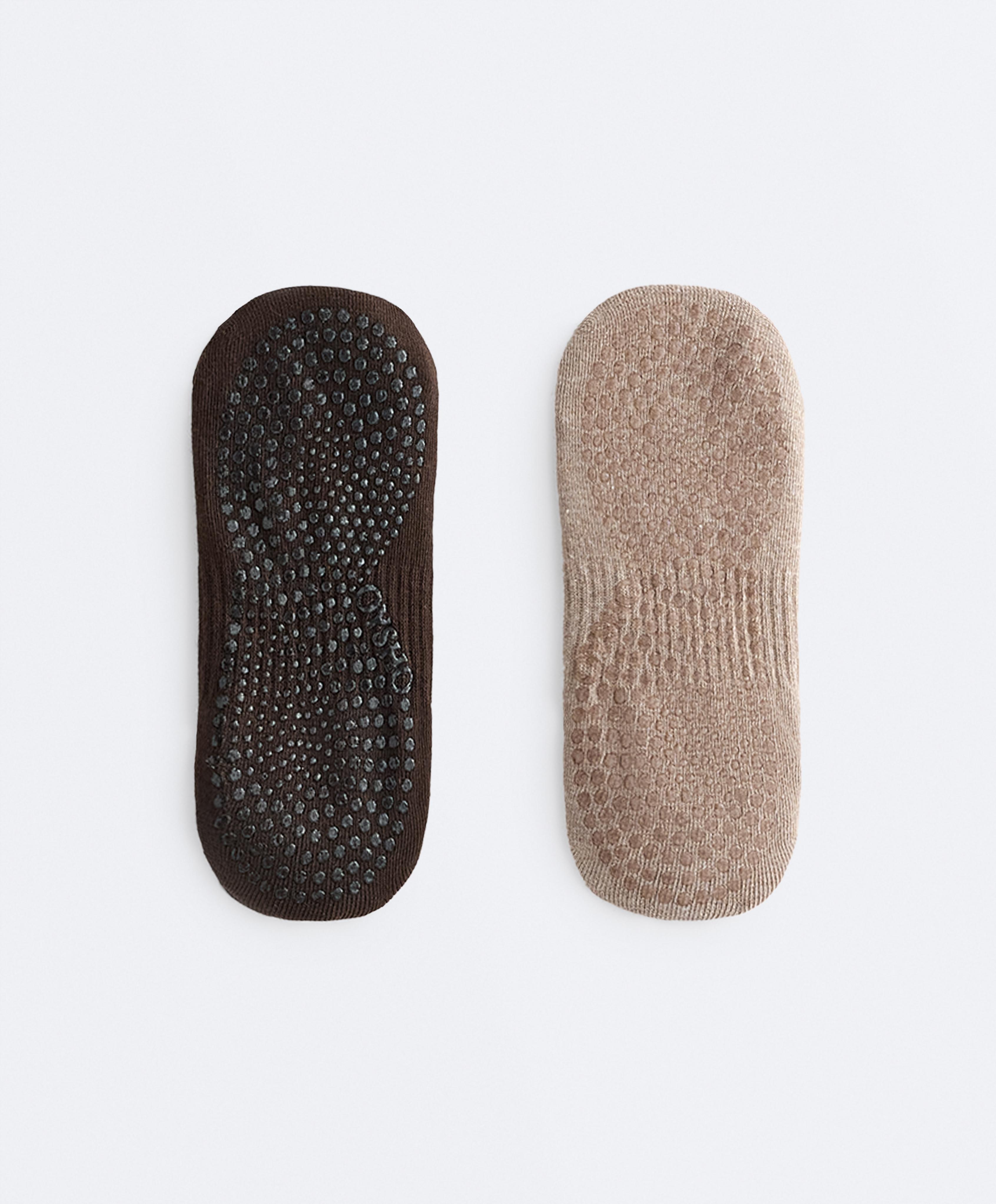 2 pairs of cotton blend yoga and Pilates socks — CHOCOLATE      