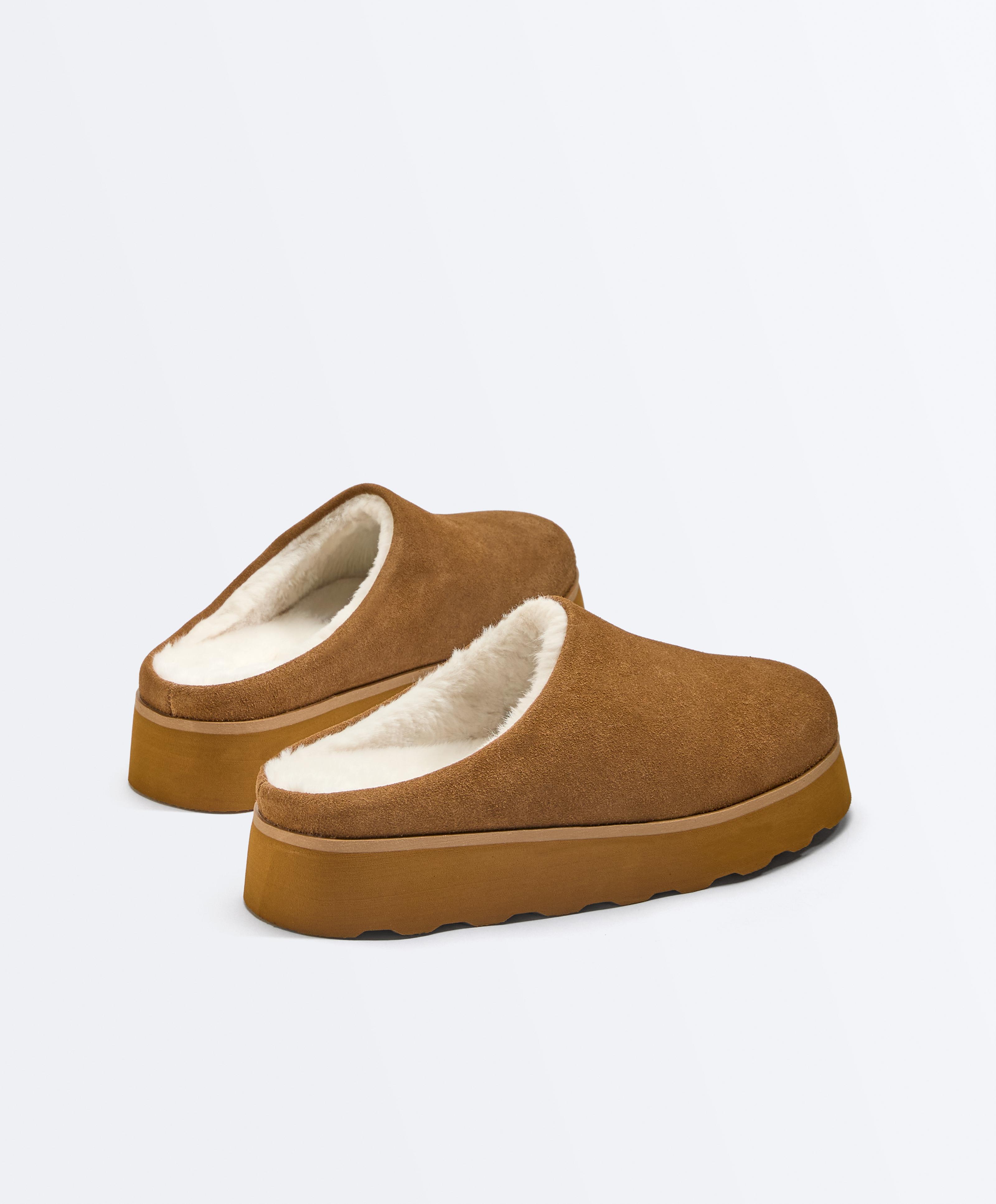 Faux-fur split-leather mules — LEATHER