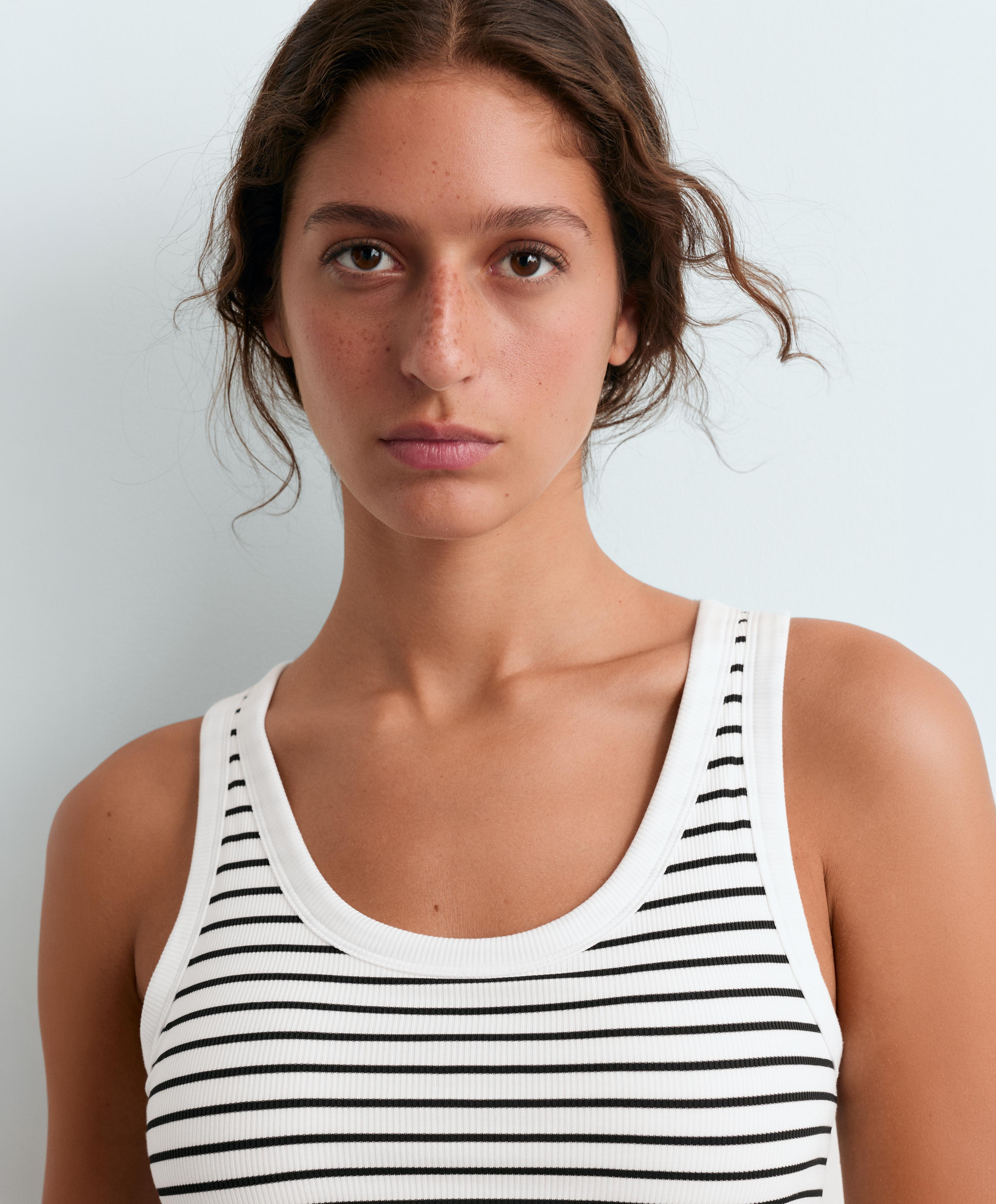 Long modal rib stripe tank top — BLACK