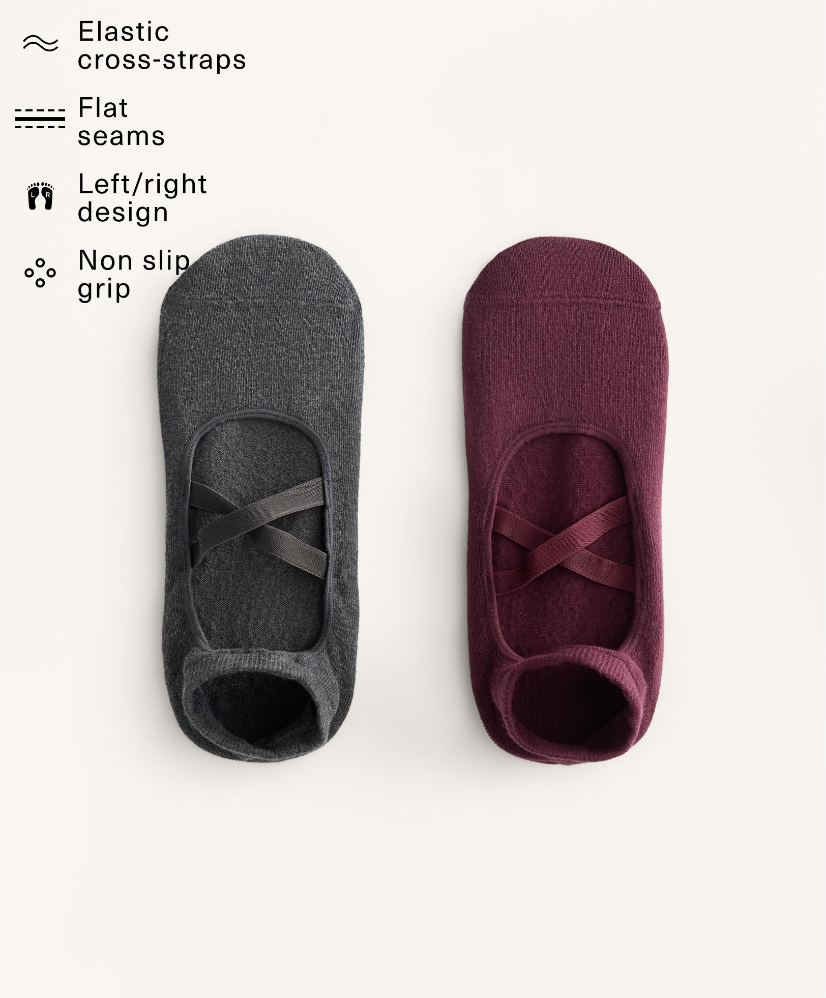 2 pairs of cotton blend yoga and Pilates socks with crossover straps