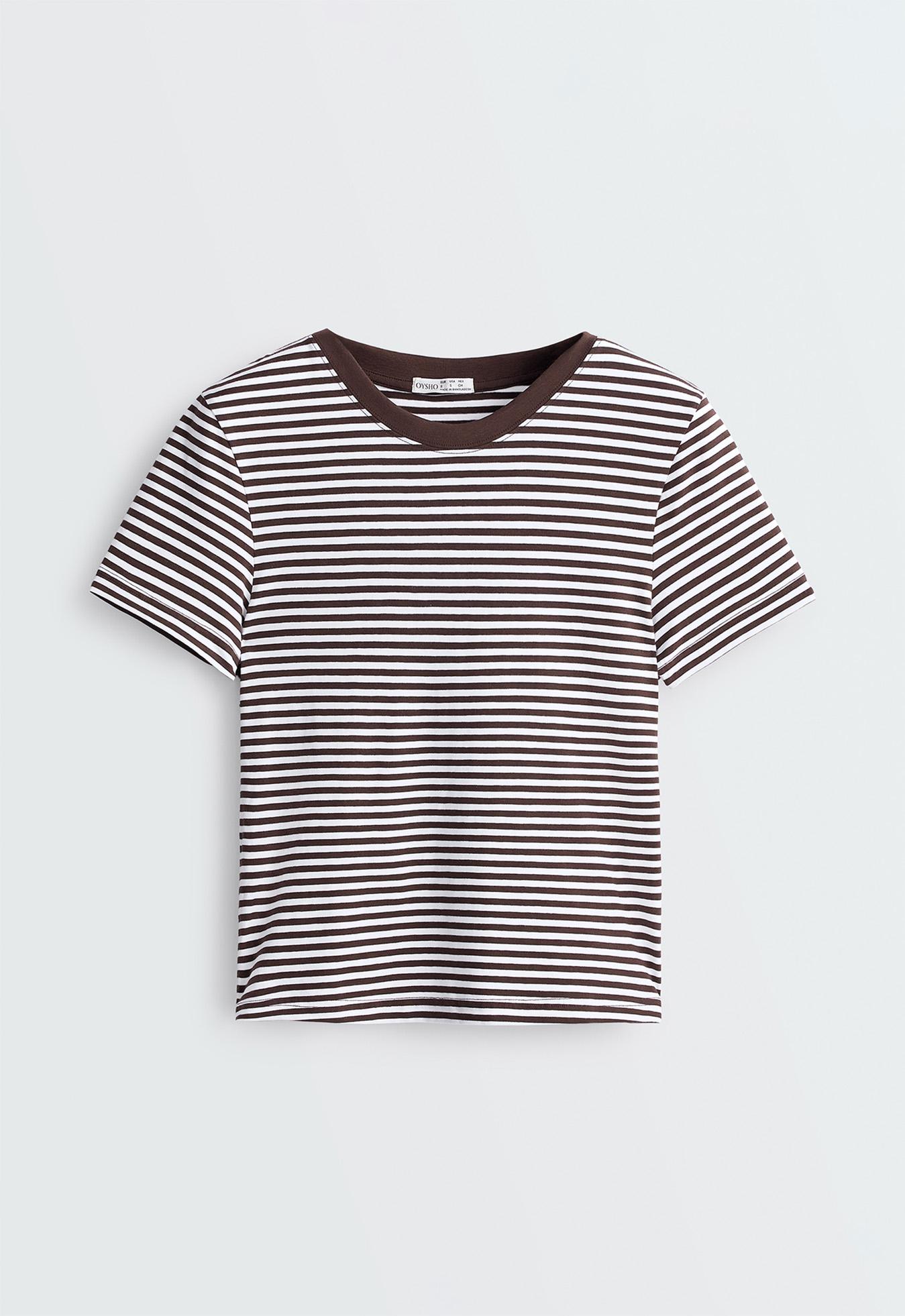 Regular fit striped cotton-blend short-sleeved T-shirt — DARK BROWN